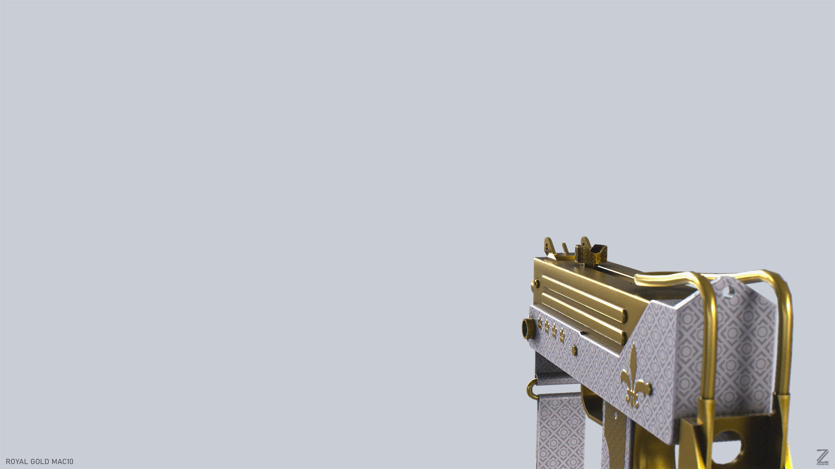 Royal Gold MAC10 Low-poly 3D model_4