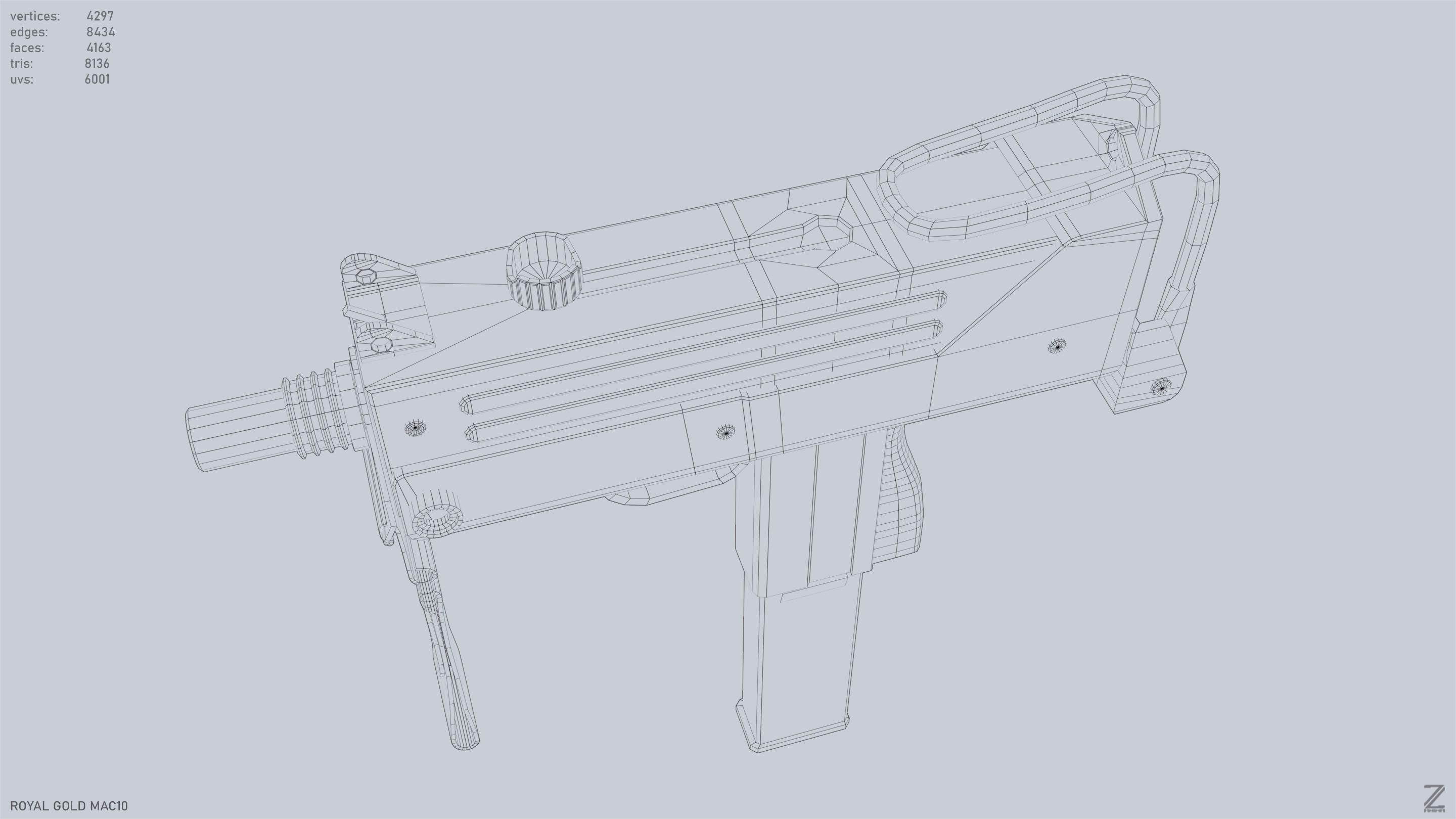 Royal Gold MAC10 Low-poly 3D model_12