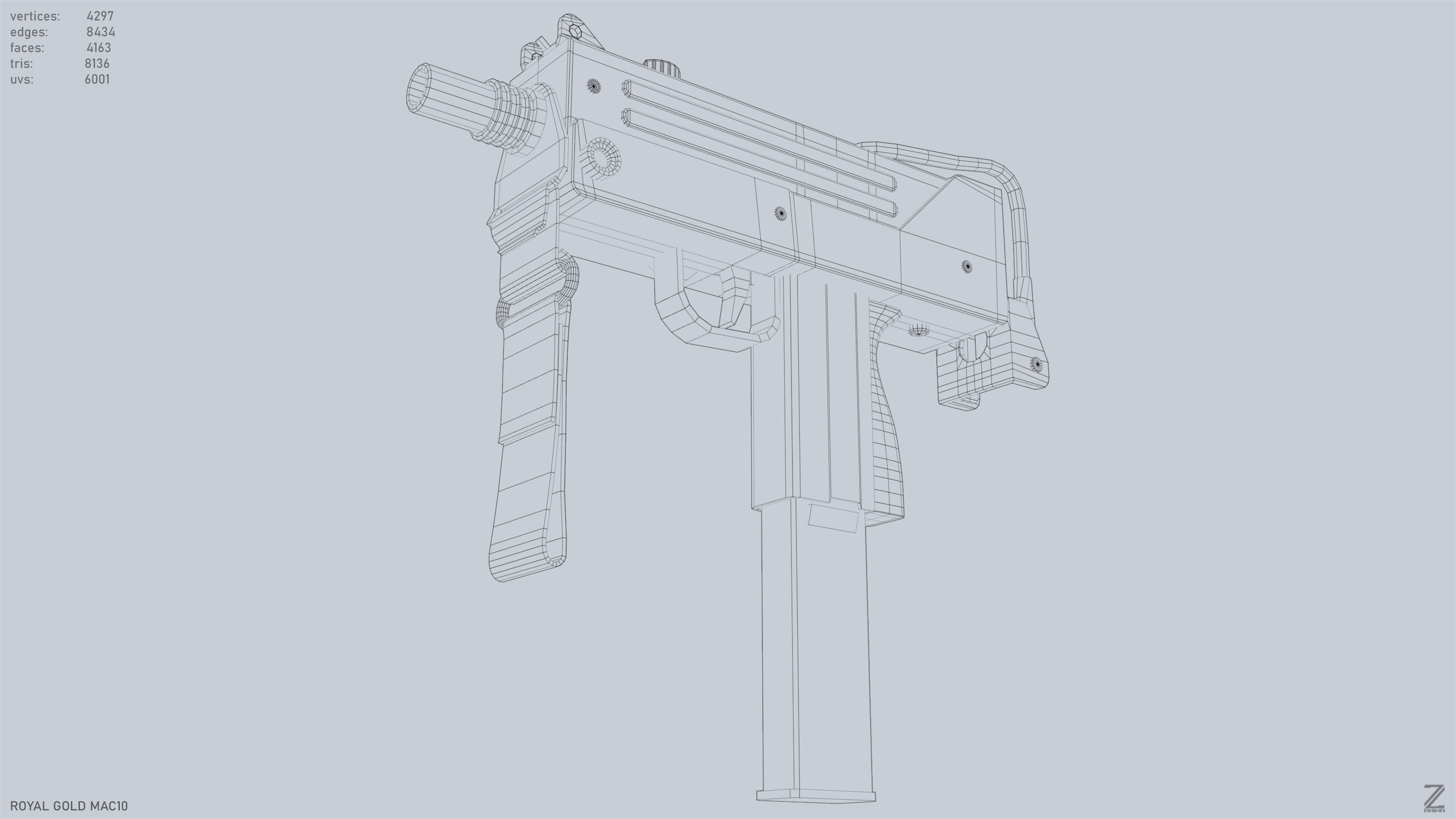 Royal Gold MAC10 Low-poly 3D model_15