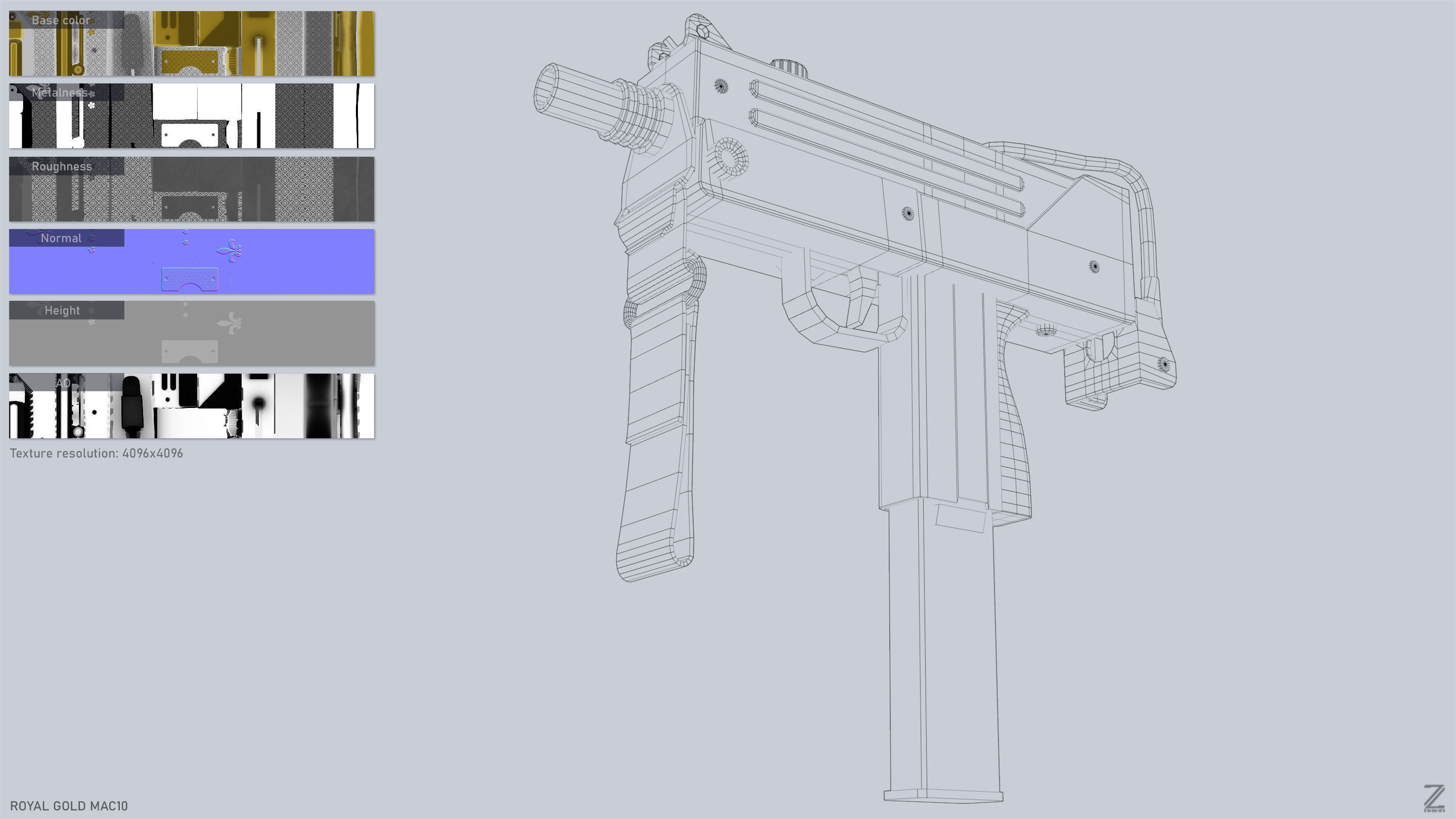 Royal Gold MAC10 Low-poly 3D model_3