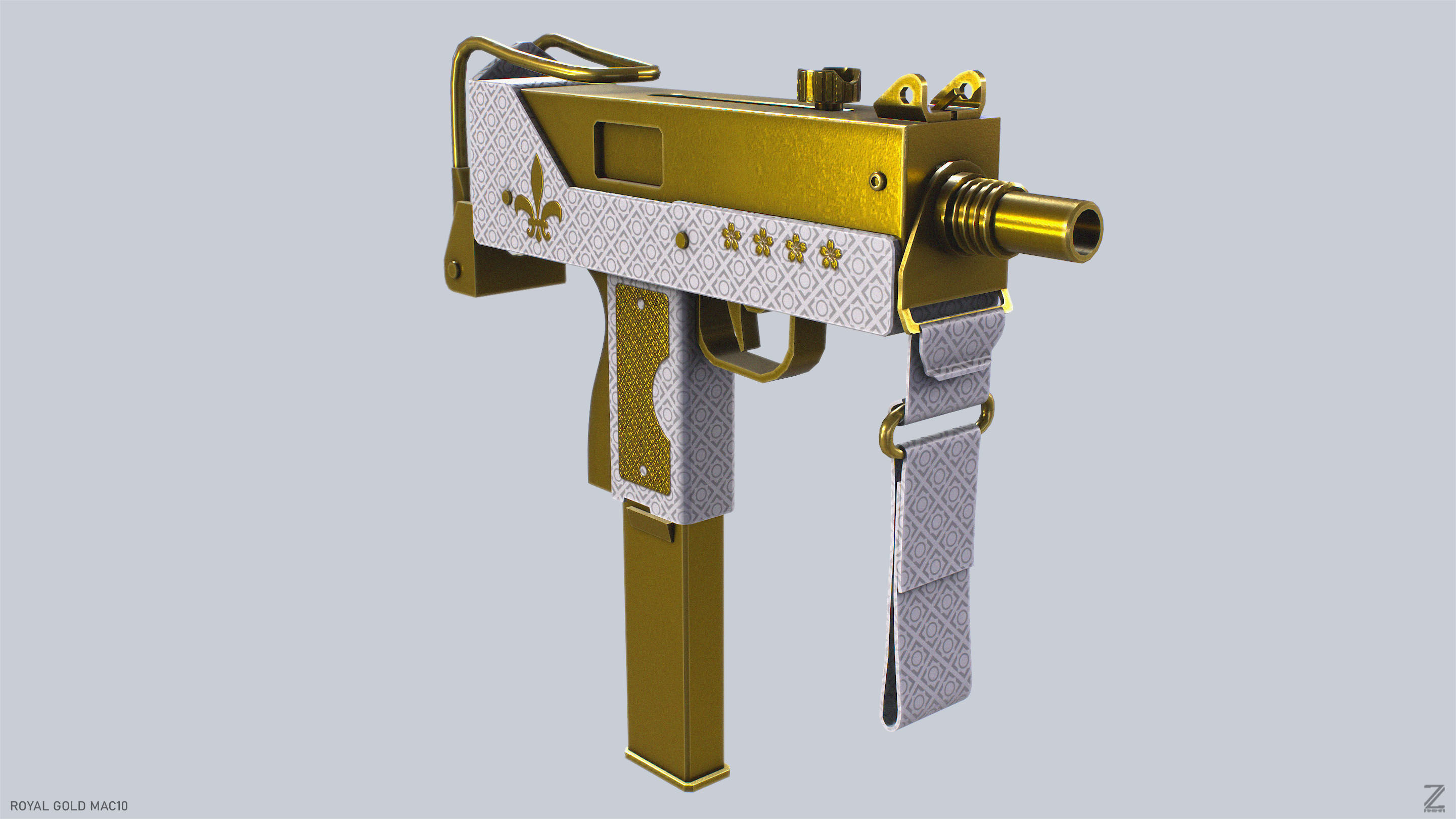 Royal Gold MAC10 Low-poly 3D model_6