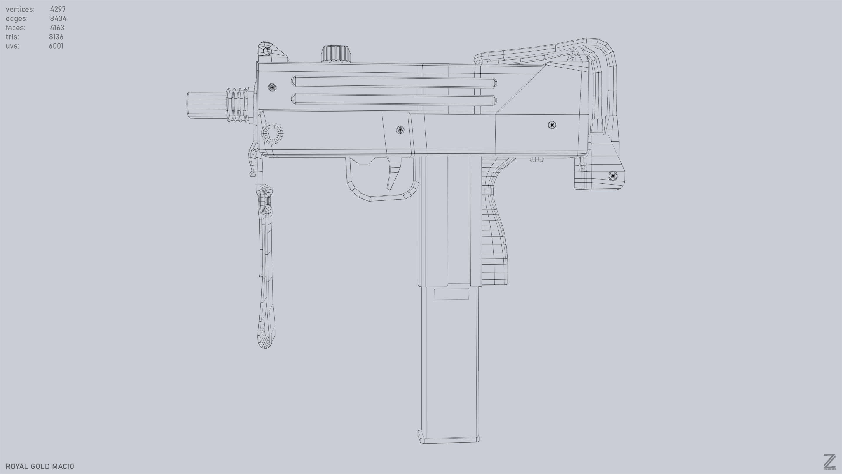 Royal Gold MAC10 Low-poly 3D model_9