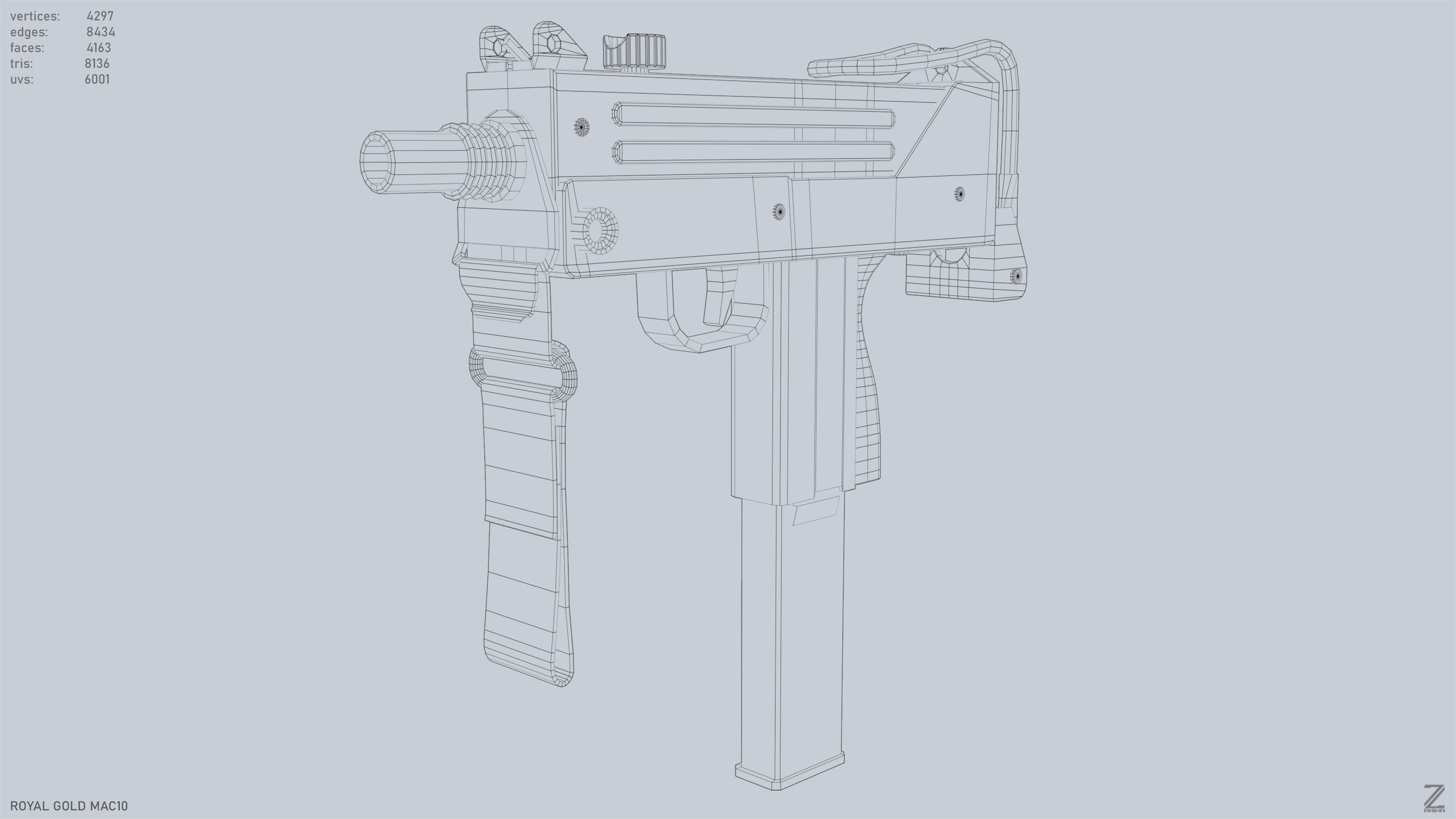 Royal Gold MAC10 Low-poly 3D model_11