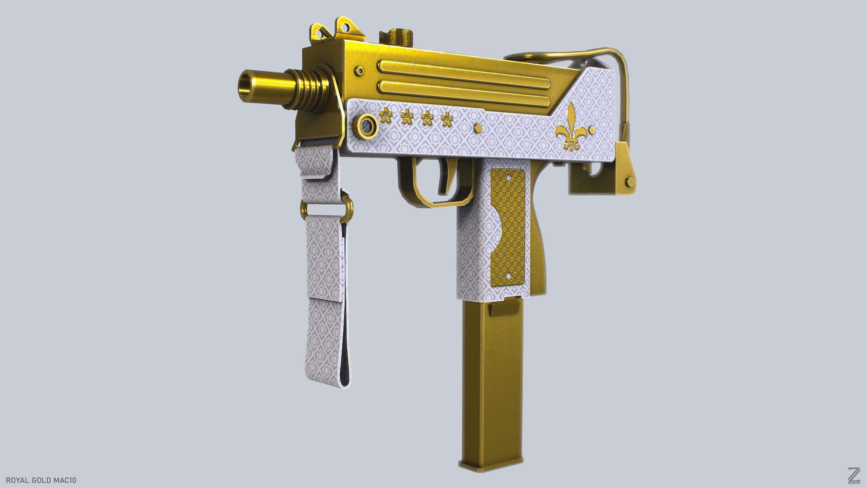 Royal Gold MAC10 Low-poly 3D model_2