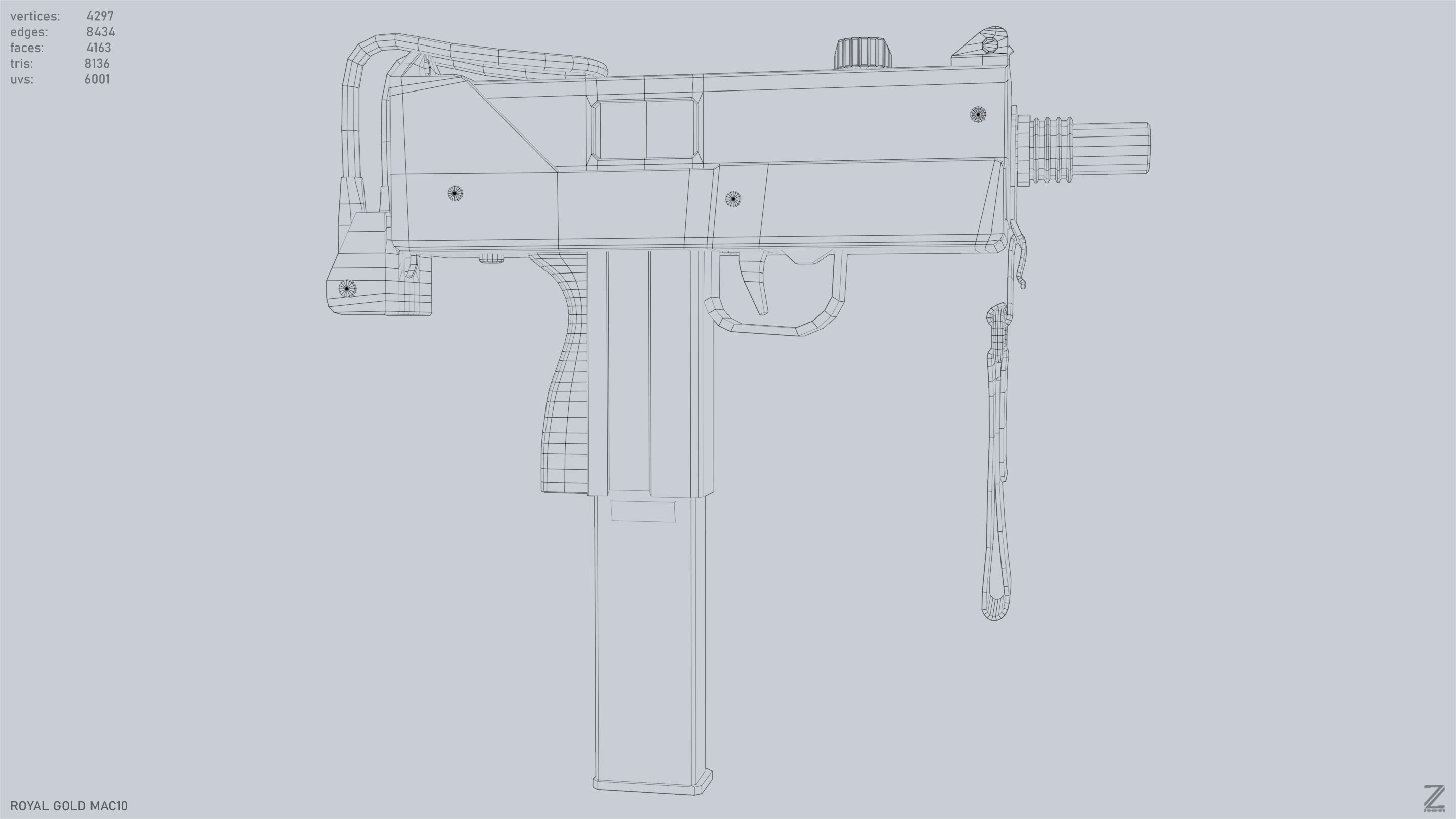 Royal Gold MAC10 Low-poly 3D model_13