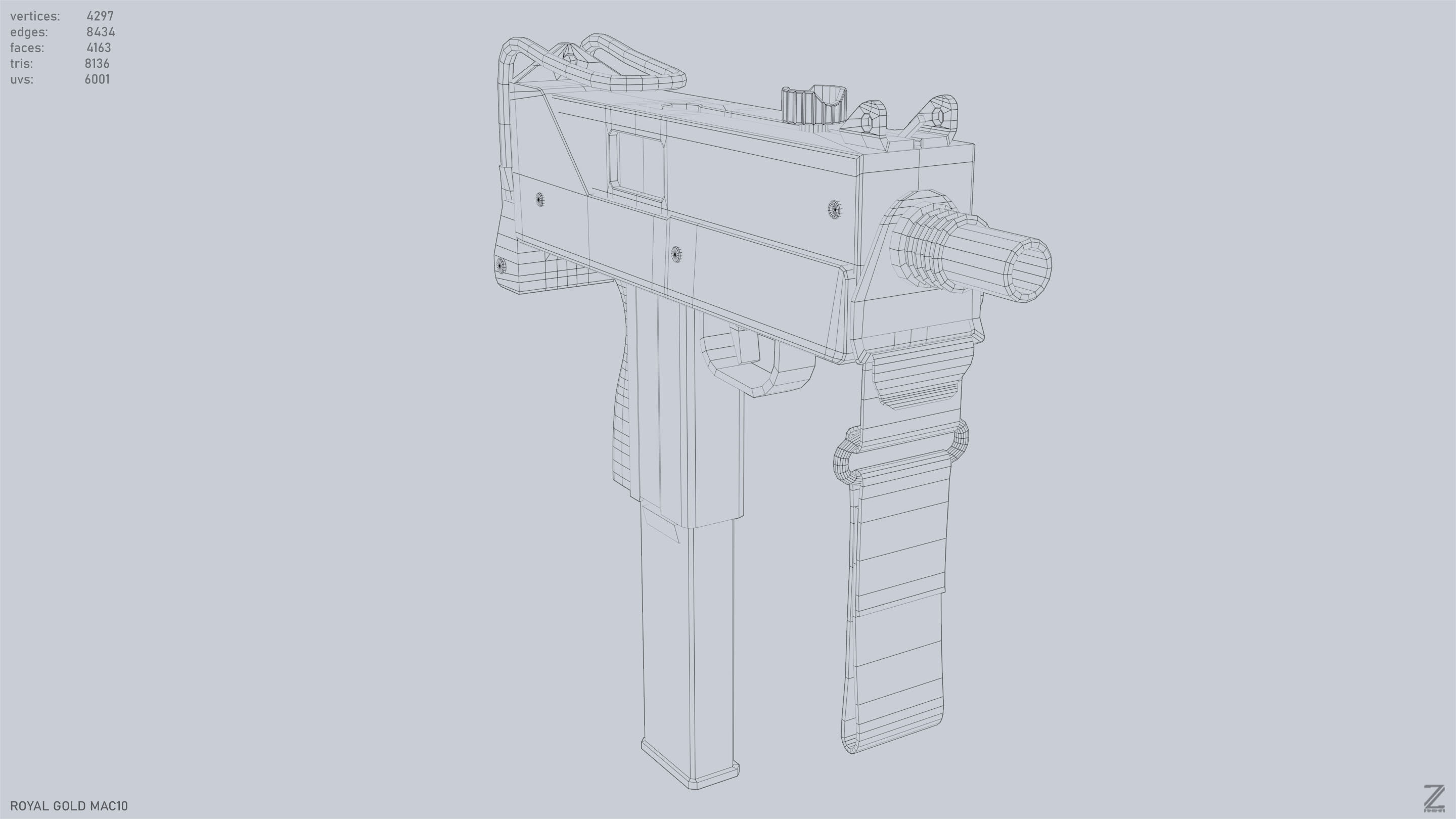 Royal Gold MAC10 Low-poly 3D model_14
