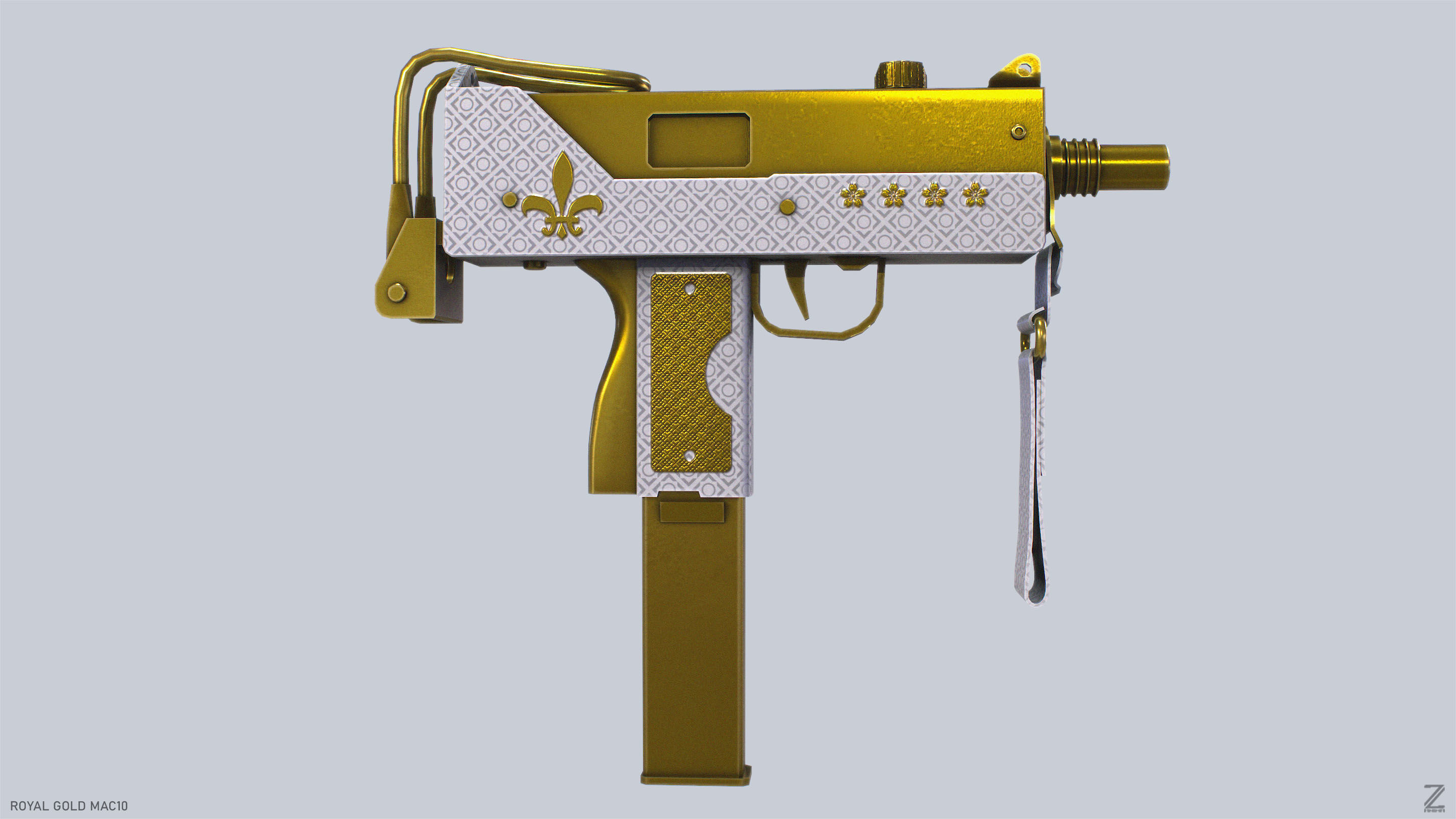Royal Gold MAC10 Low-poly 3D model_8