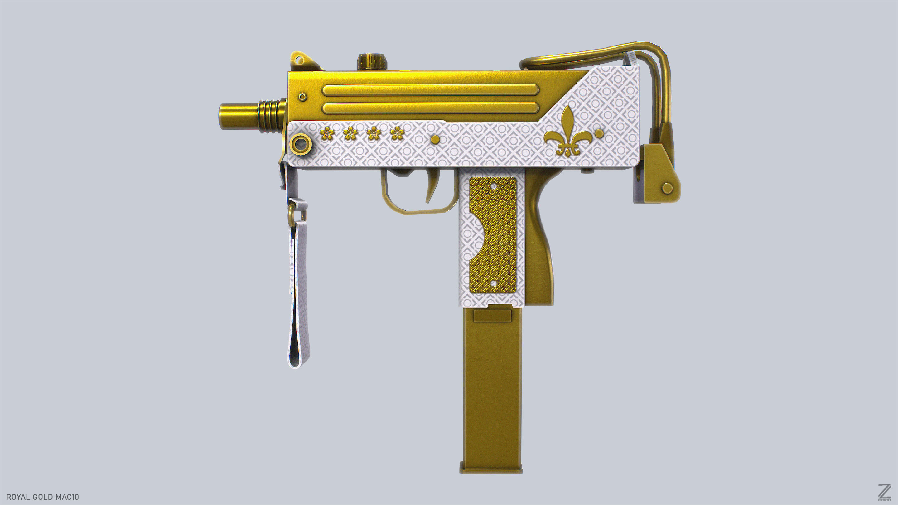 Royal Gold MAC10 Low-poly 3D model_5