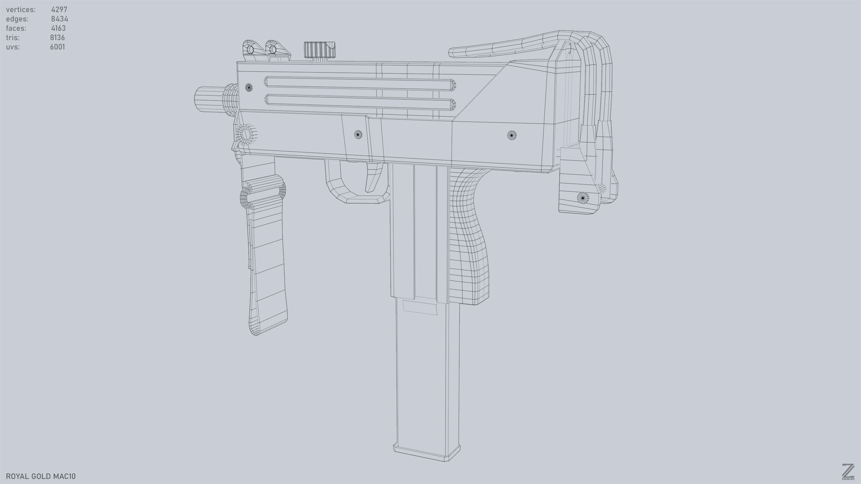Royal Gold MAC10 Low-poly 3D model_10