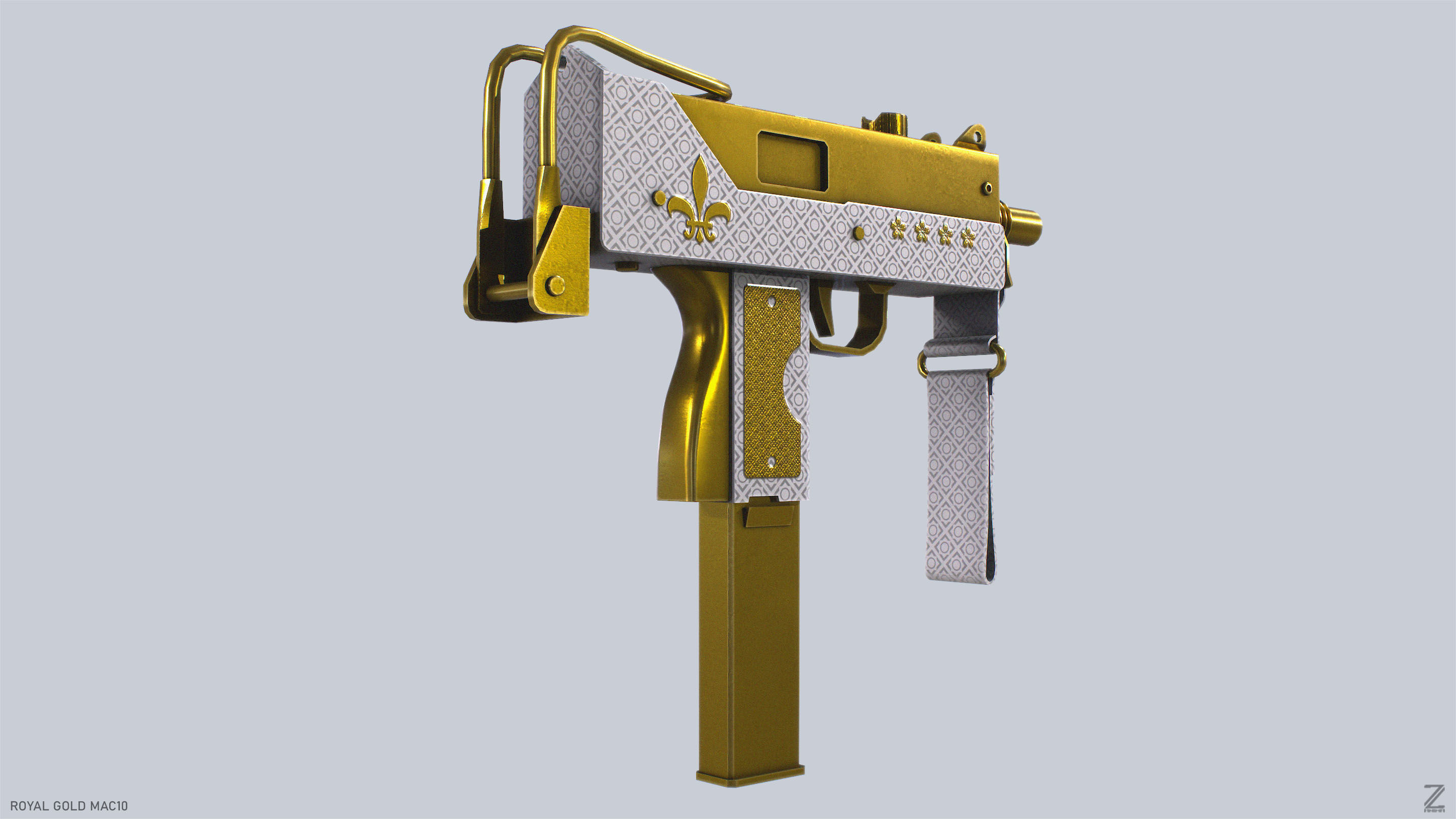 Royal Gold MAC10 Low-poly 3D model_7