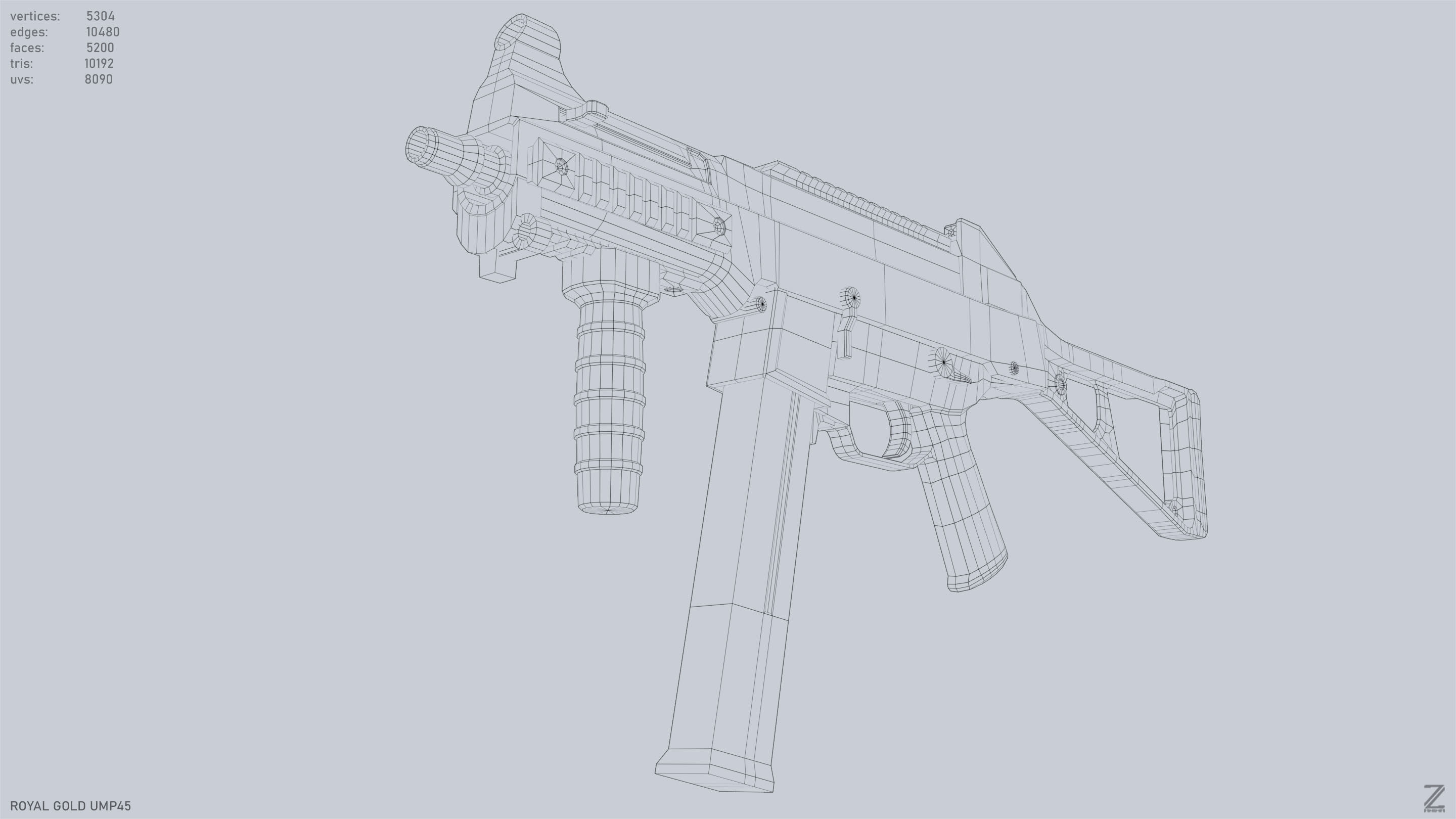 Royal Gold UMP45 Low-poly 3D model_15