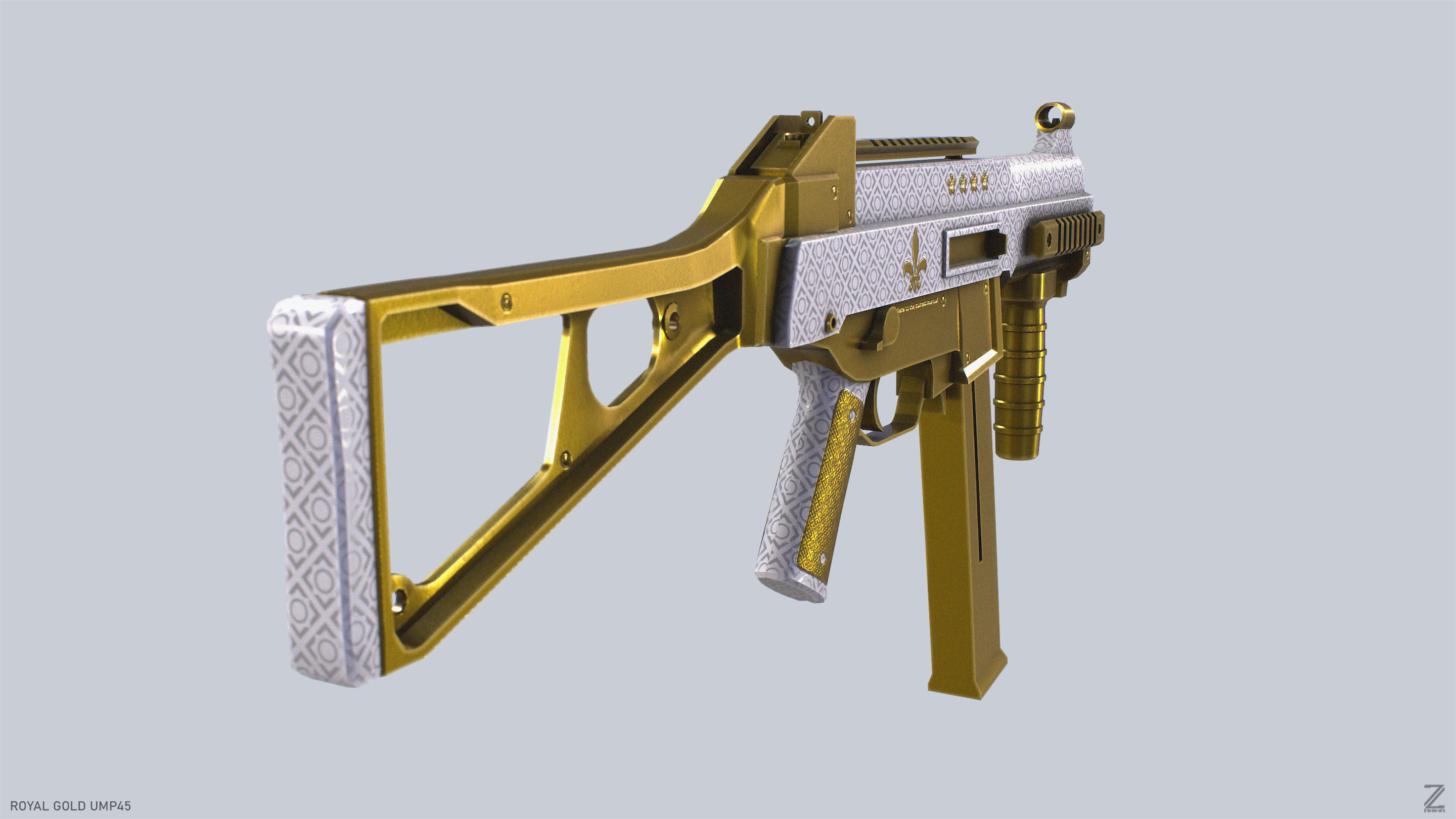 Royal Gold UMP45 Low-poly 3D model_7