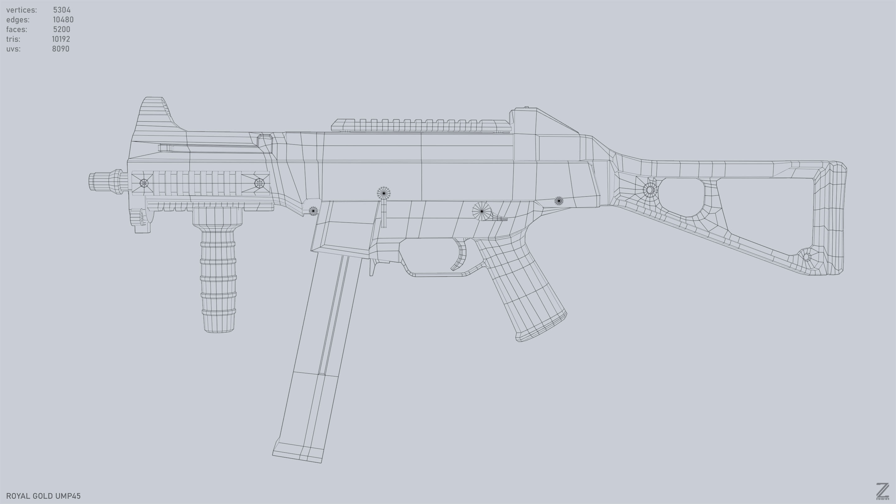 Royal Gold UMP45 Low-poly 3D model_9