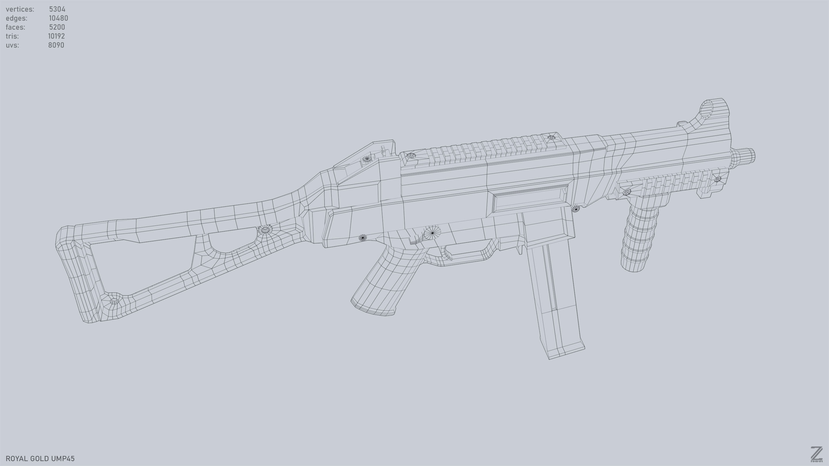 Royal Gold UMP45 Low-poly 3D model_13