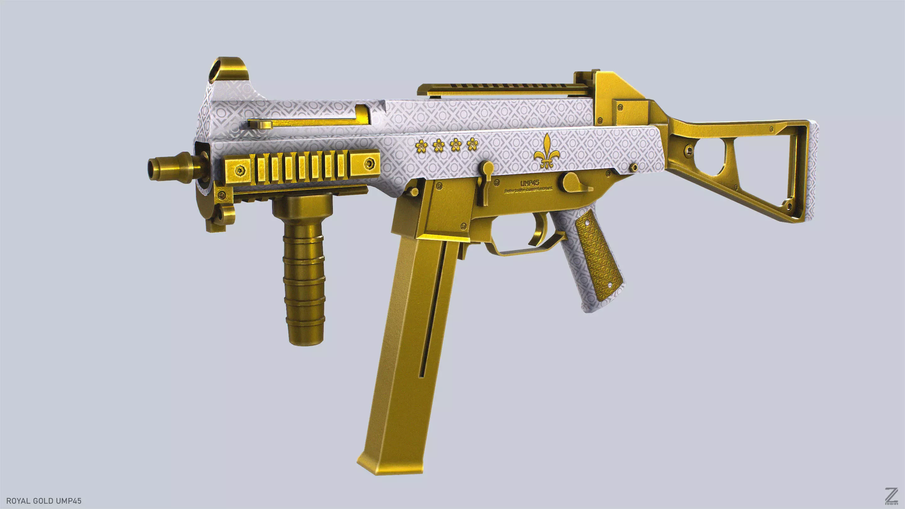 Royal Gold UMP45 Low-poly 3D model_0