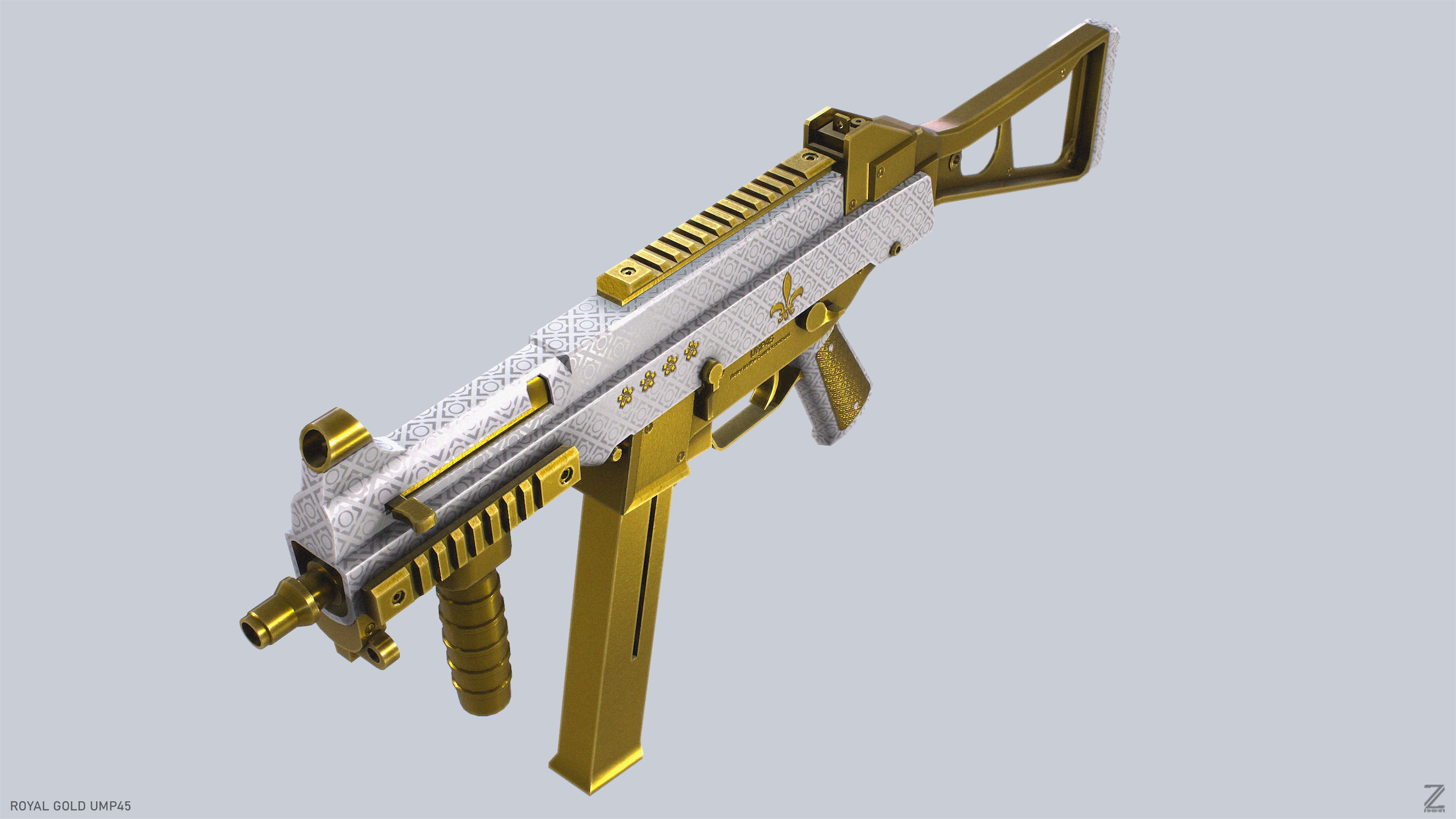 Royal Gold UMP45 Low-poly 3D model_8