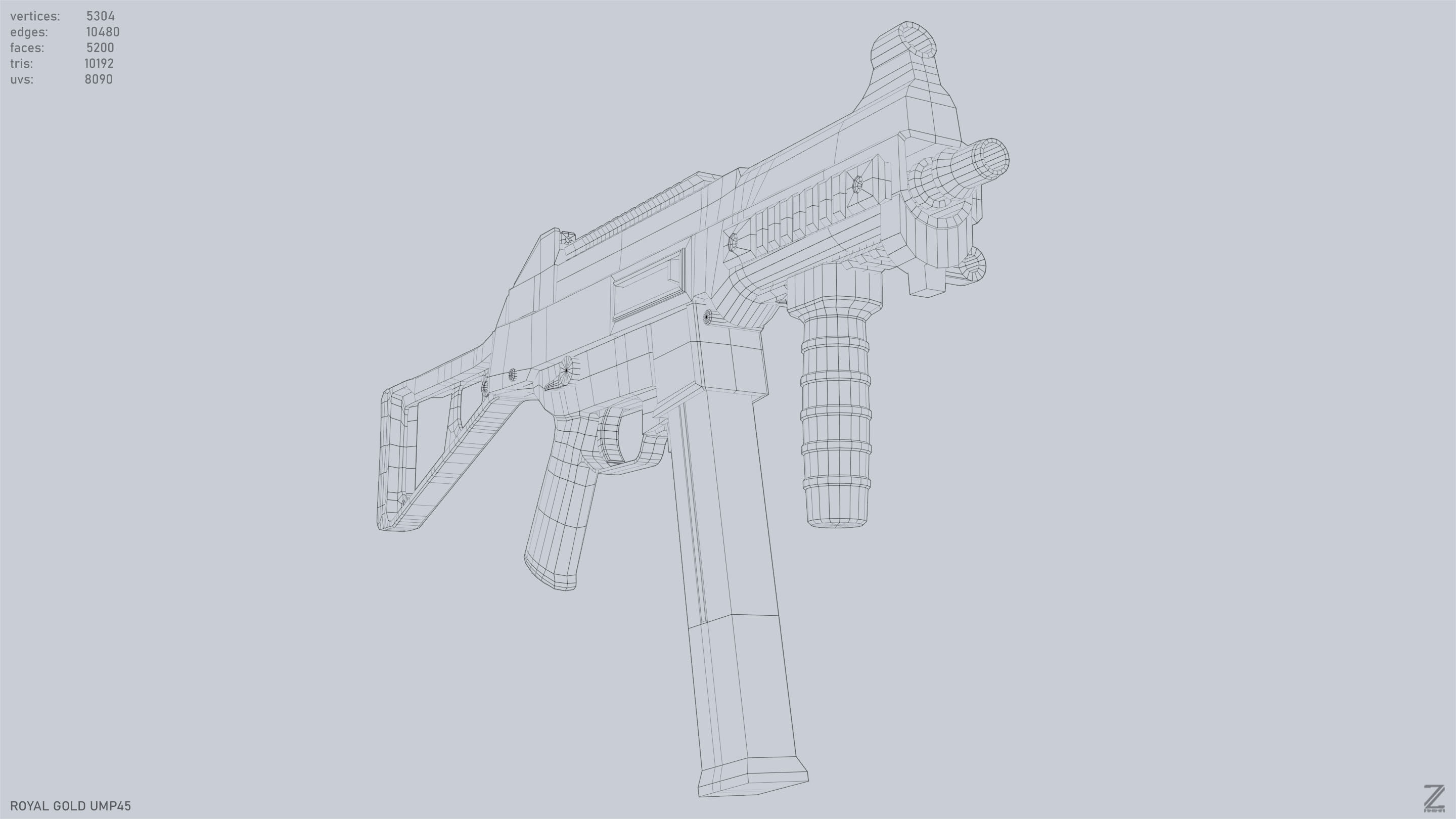 Royal Gold UMP45 Low-poly 3D model_14