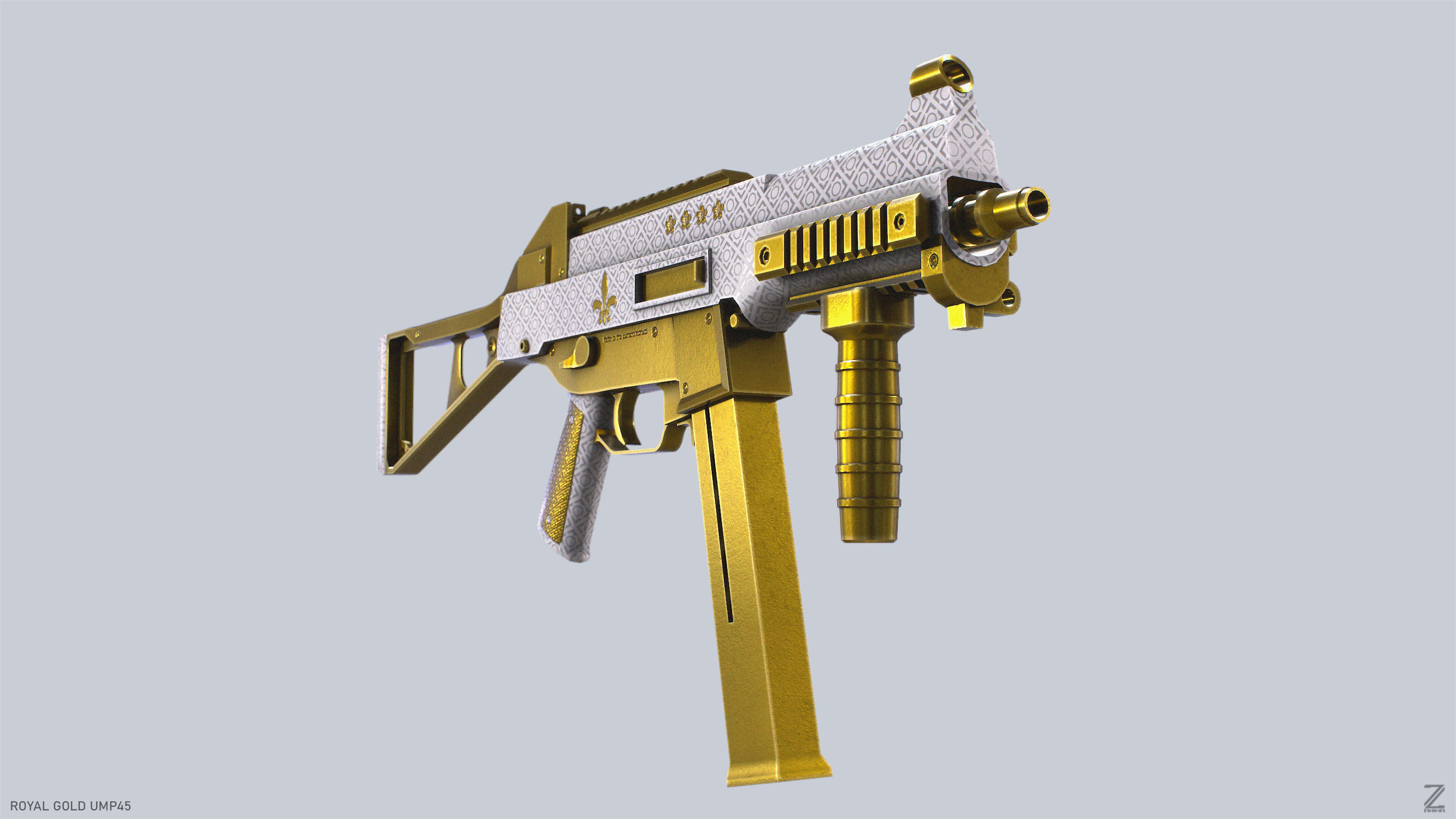 Royal Gold UMP45 Low-poly 3D model_2