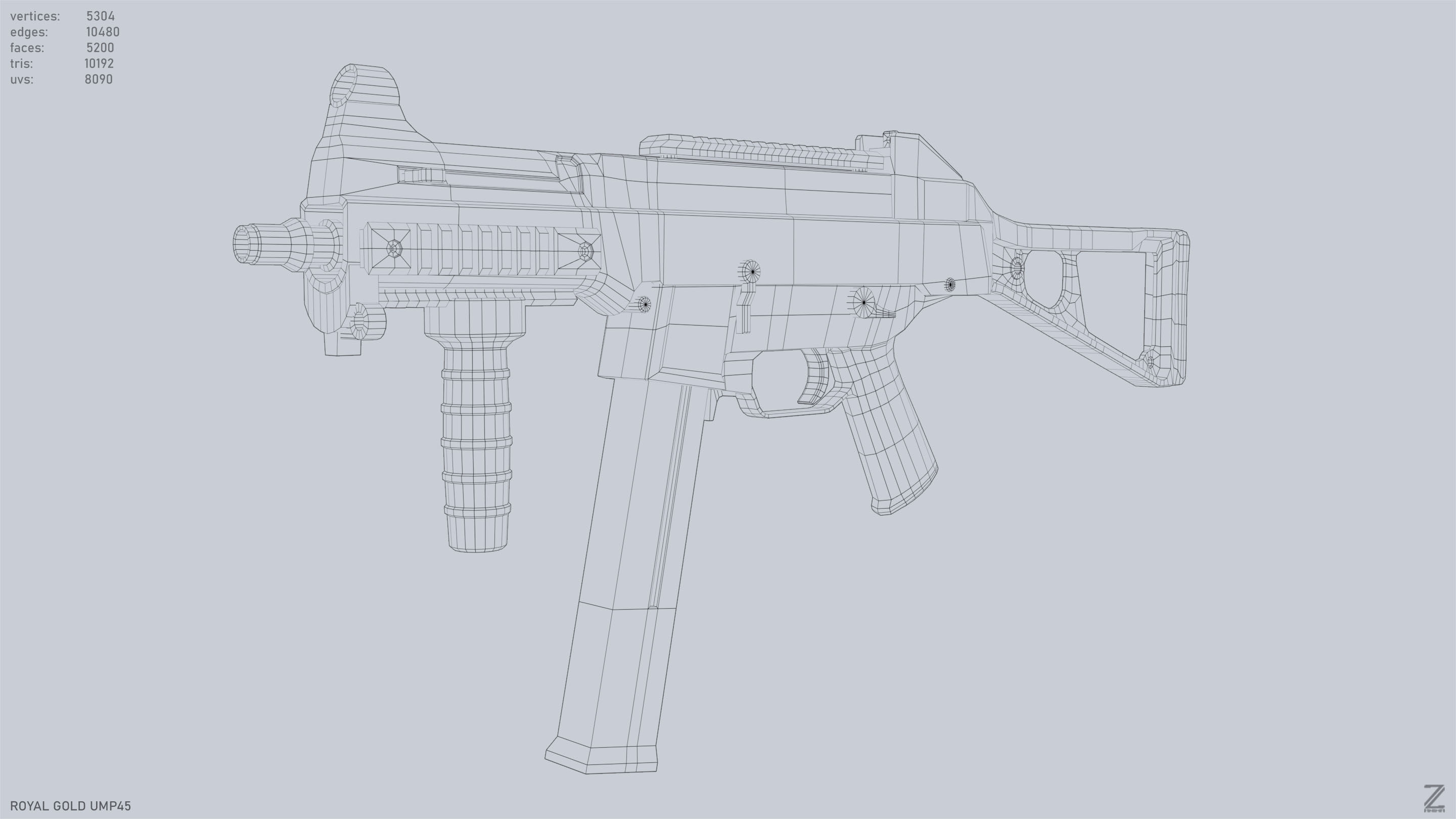 Royal Gold UMP45 Low-poly 3D model_10