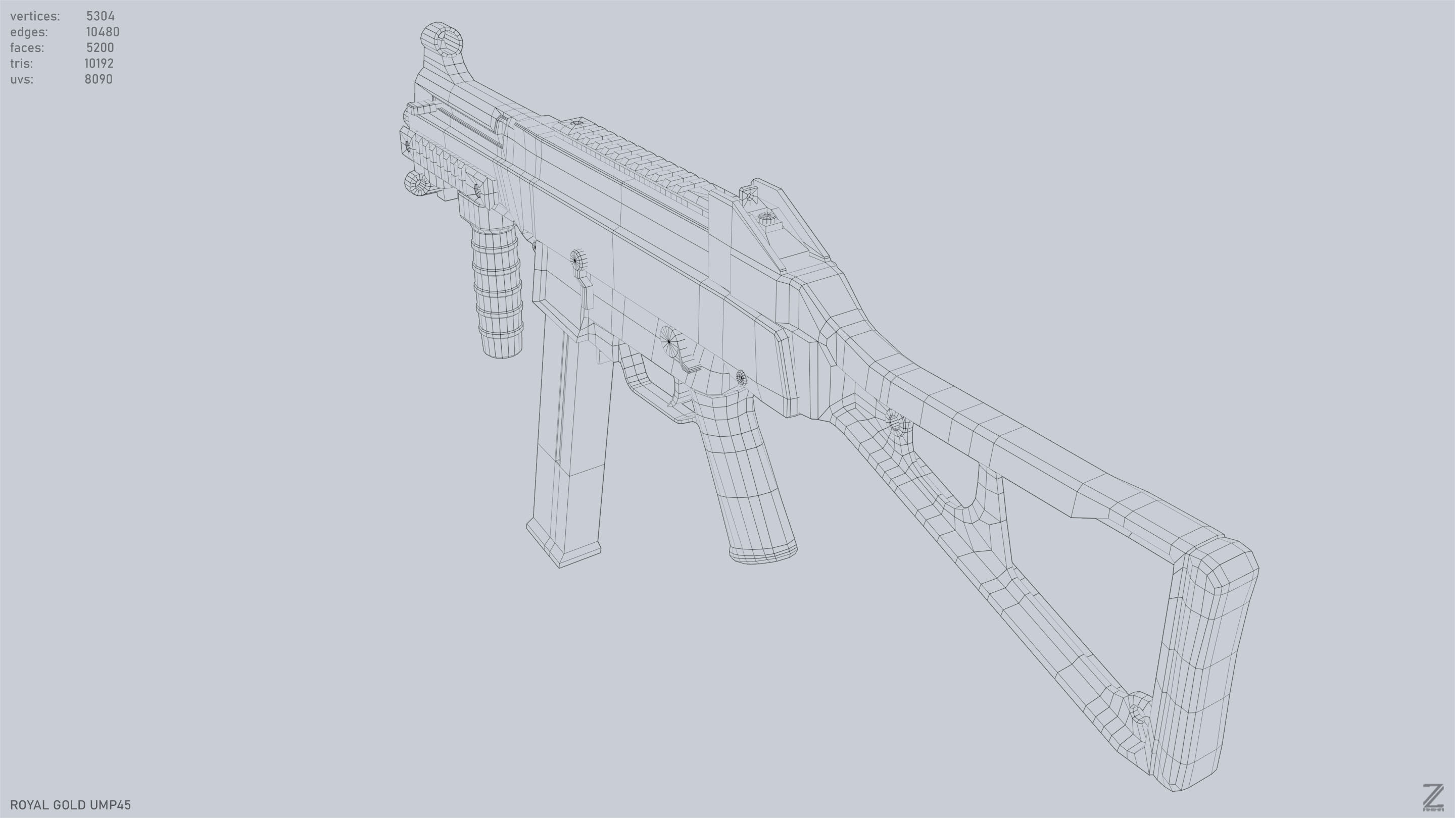 Royal Gold UMP45 Low-poly 3D model_11