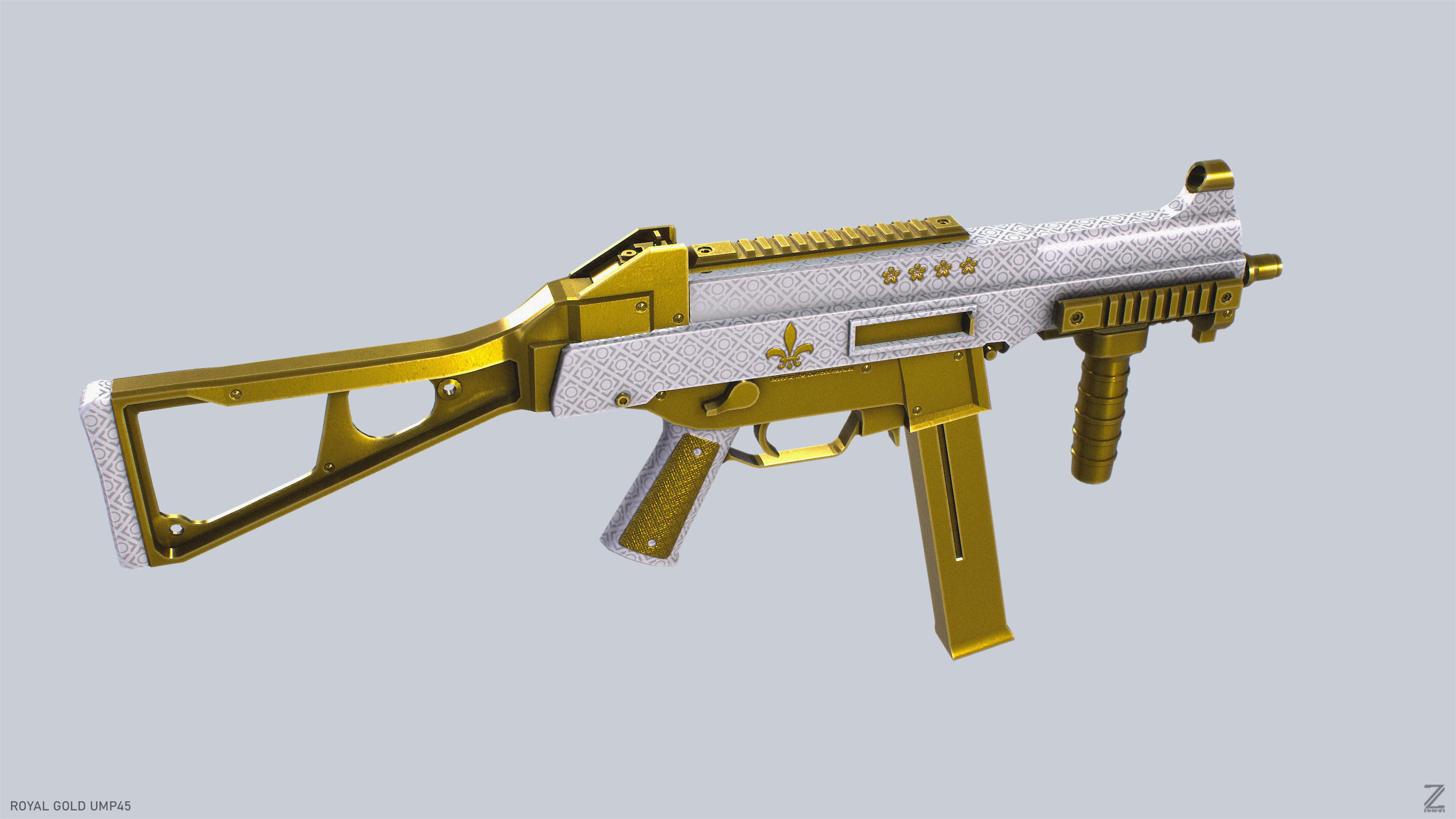 Royal Gold UMP45 Low-poly 3D model_6