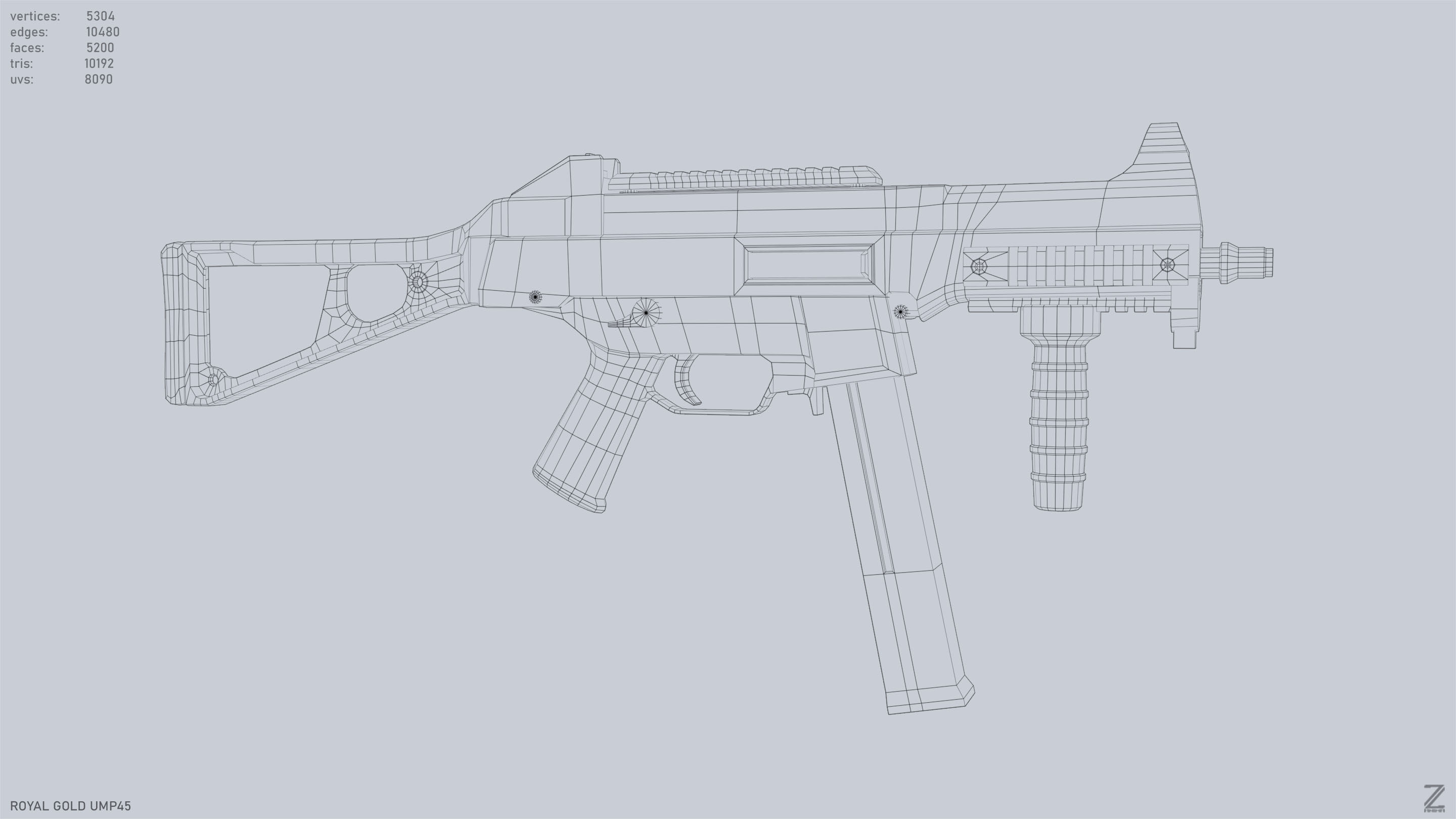Royal Gold UMP45 Low-poly 3D model_12