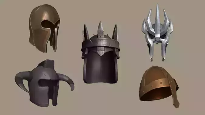 05 Rust Medieval Helmets - Character Design 3D Model Collection