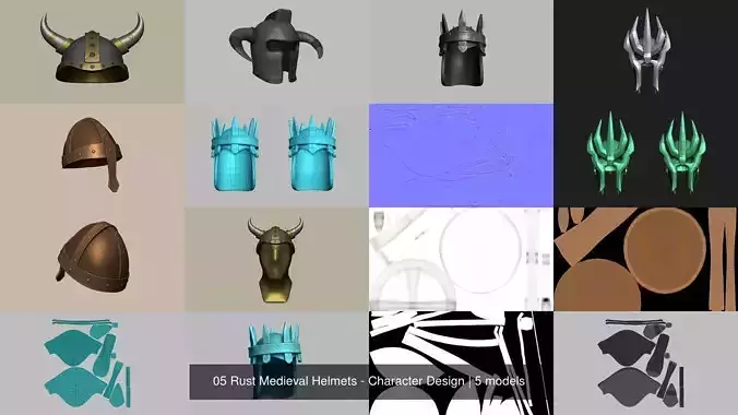 05 Rust Medieval Helmets - Character Design