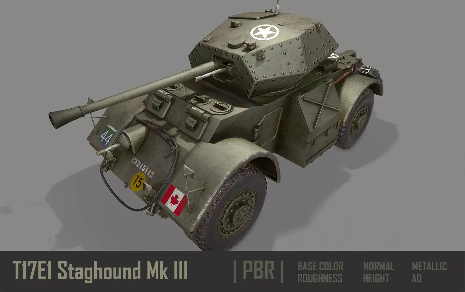 T17E1 Staghound Mk3 Armoured Car PBR Low-poly 3D model