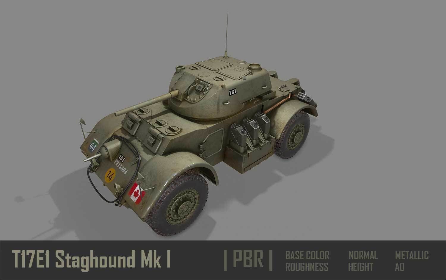 T17E1 Staghound Mk1 Armoured Car PBR Low-poly 3D model_3