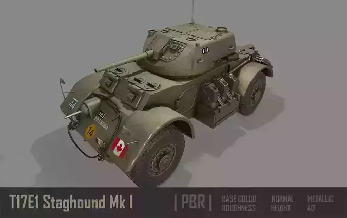 T17E1 Staghound Mk1 Armoured Car PBR Low-poly 3D model
