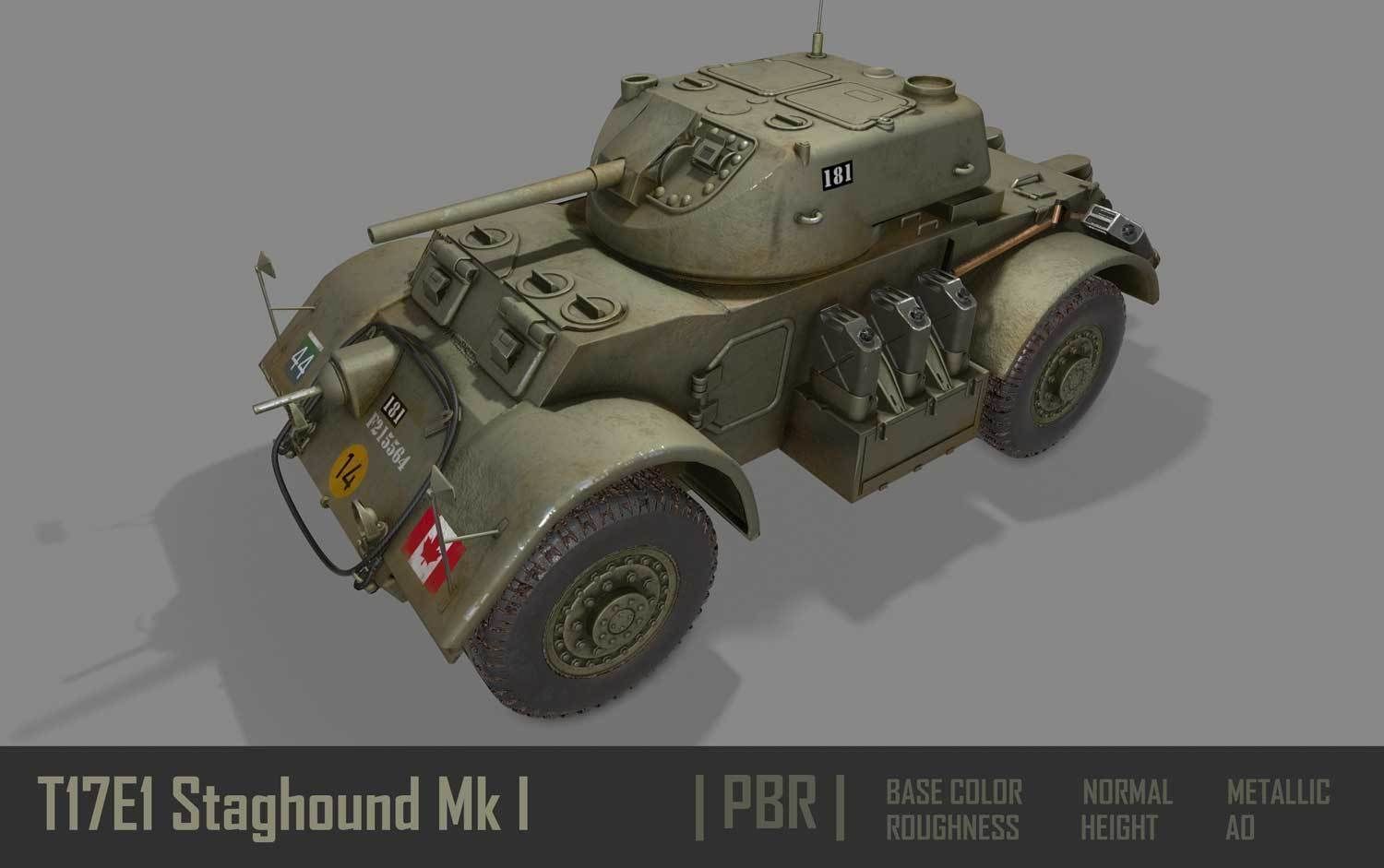 T17E1 Staghound Mk1 Armoured Car PBR Low-poly 3D model_9