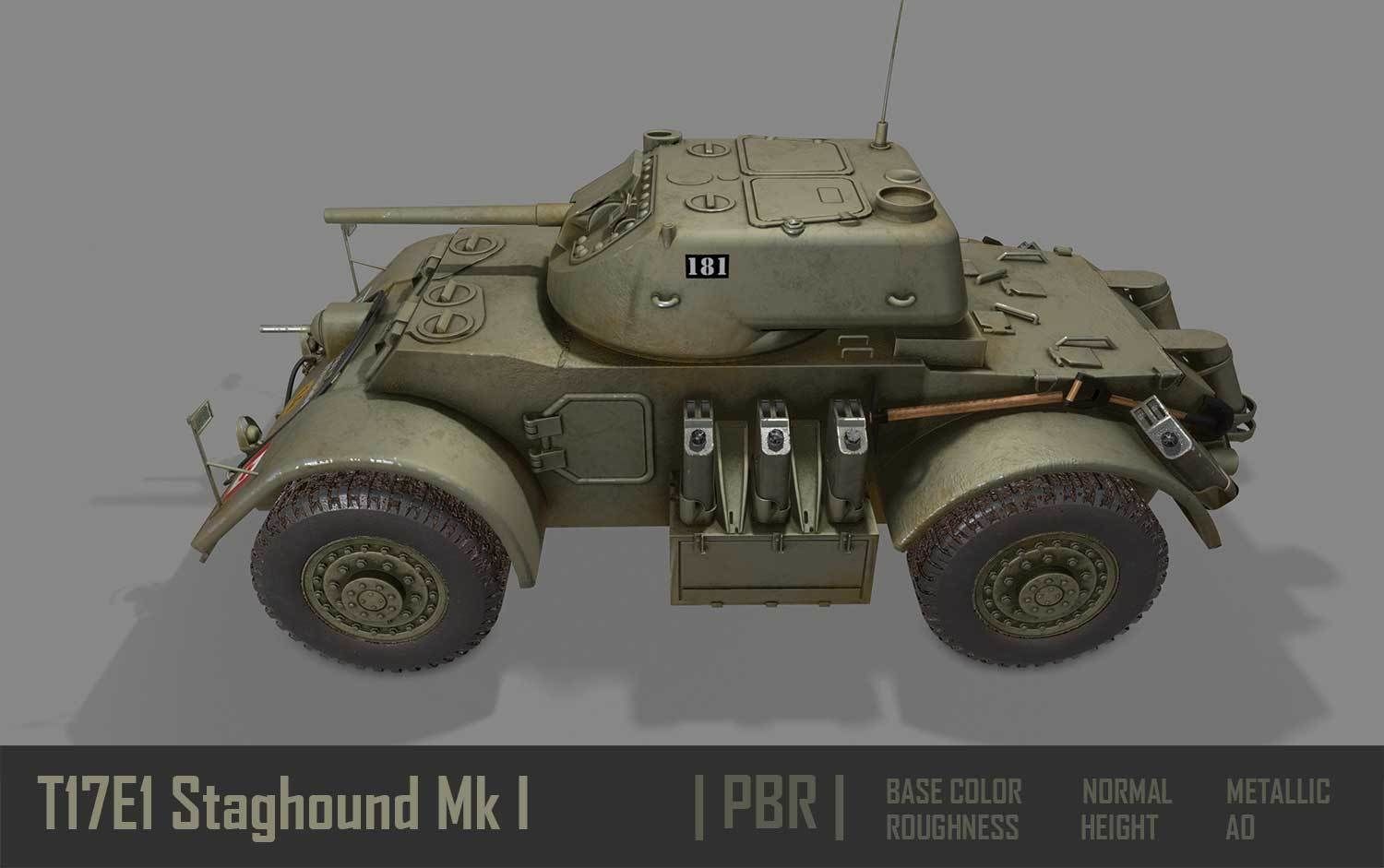 T17E1 Staghound Mk1 Armoured Car PBR Low-poly 3D model_5