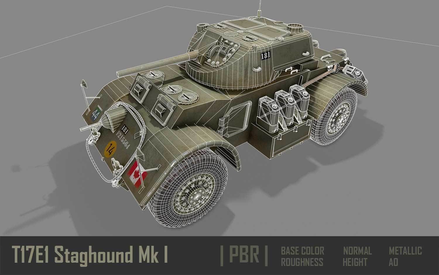 T17E1 Staghound Mk1 Armoured Car PBR Low-poly 3D model_2