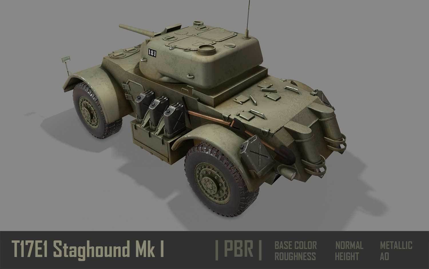 T17E1 Staghound Mk1 Armoured Car PBR Low-poly 3D model_6