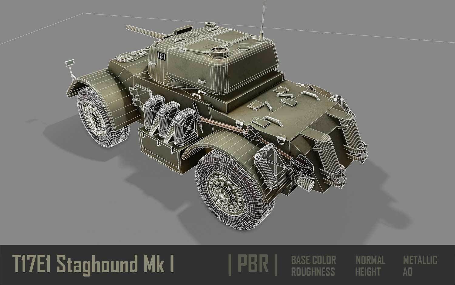 T17E1 Staghound Mk1 Armoured Car PBR Low-poly 3D model_7