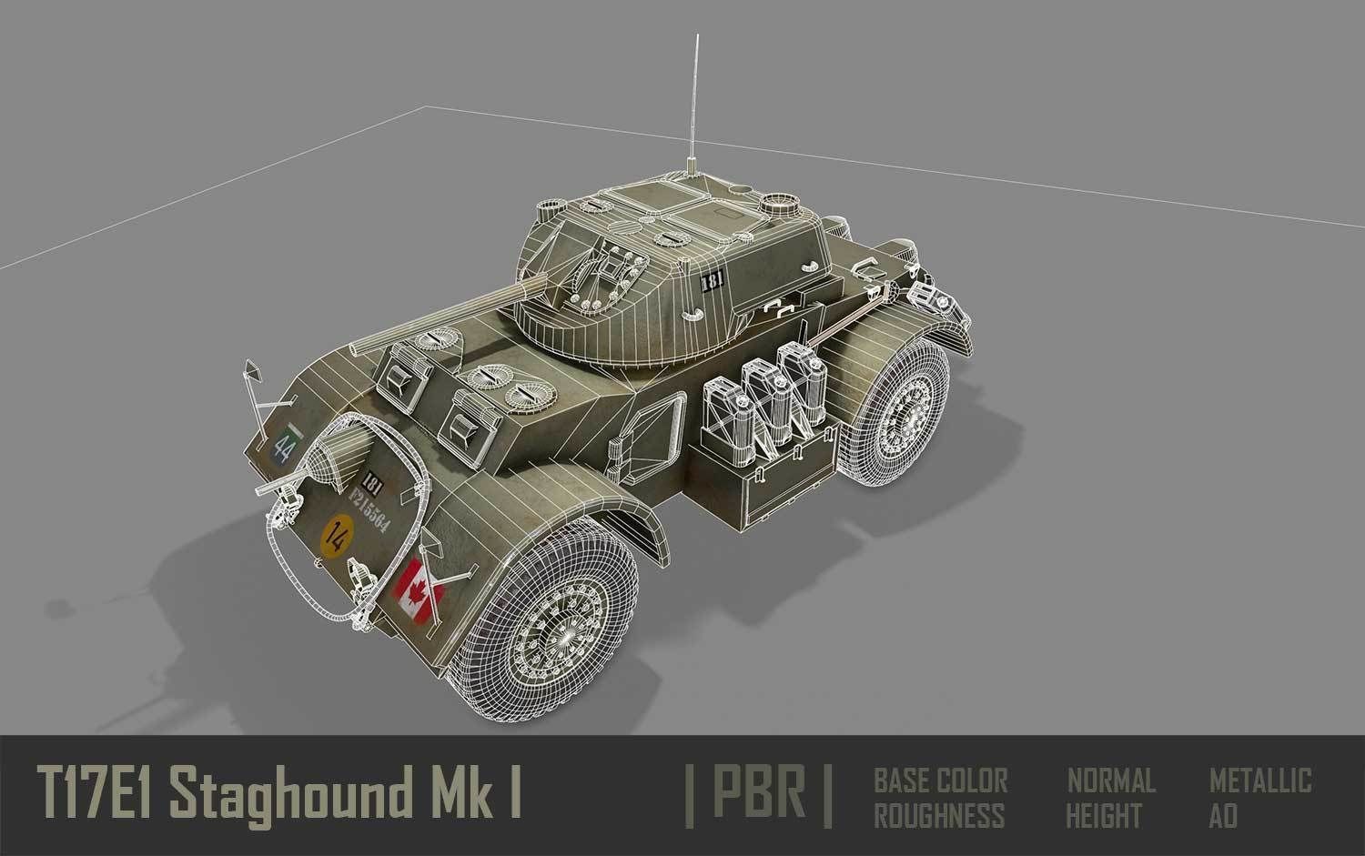 T17E1 Staghound Mk1 Armoured Car PBR Low-poly 3D model_4