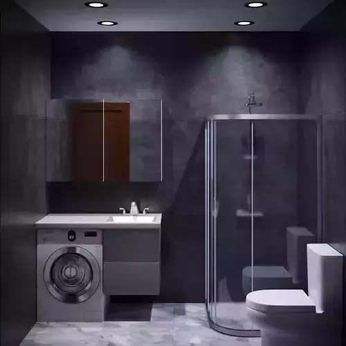 Bathroom modern with washing machine and sink