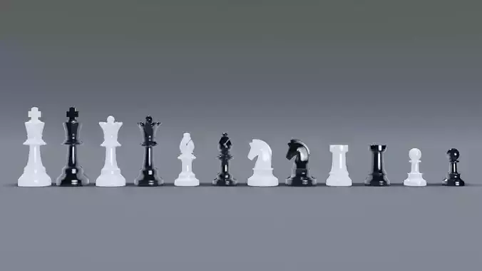 Simple Black and White Chess Pieces Set 3D Model 3D model