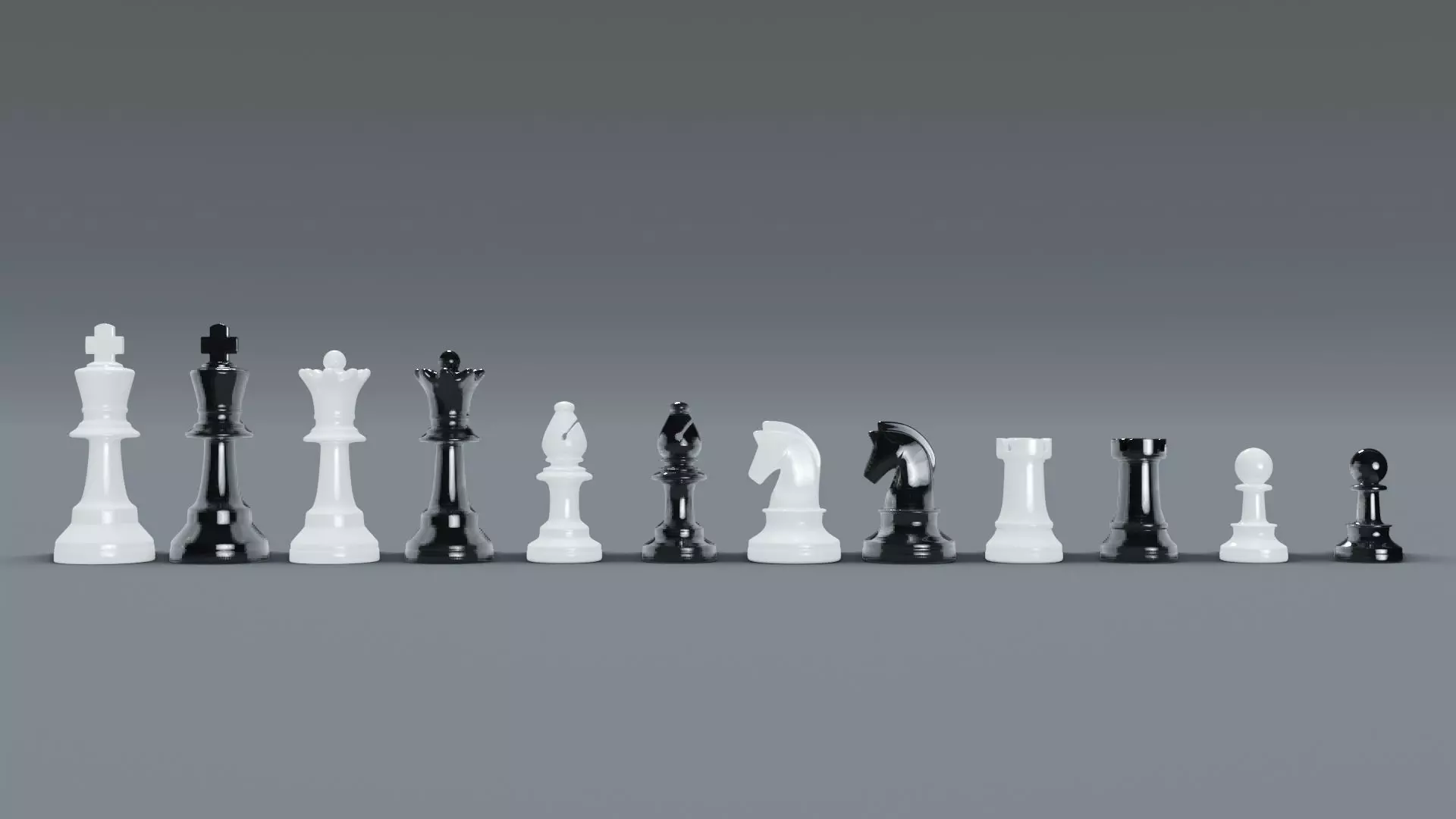 Simple Black and White Chess Pieces Set 3D Model 3D model_0