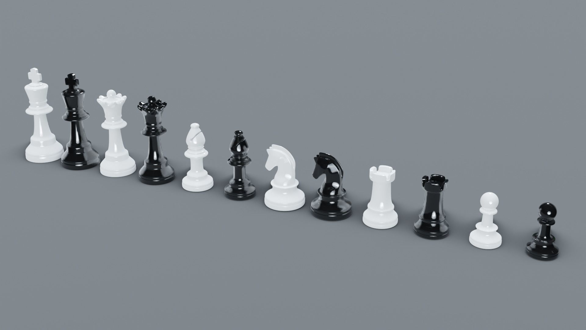 Simple Black and White Chess Pieces Set 3D Model 3D model_1