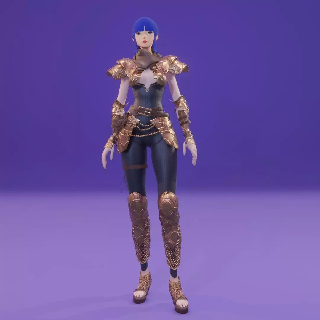 Ryoku Anime Character  Rigged Free low-poly 3D model_0