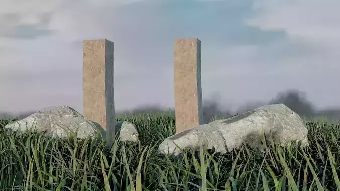 Realistic grass stone pillars in