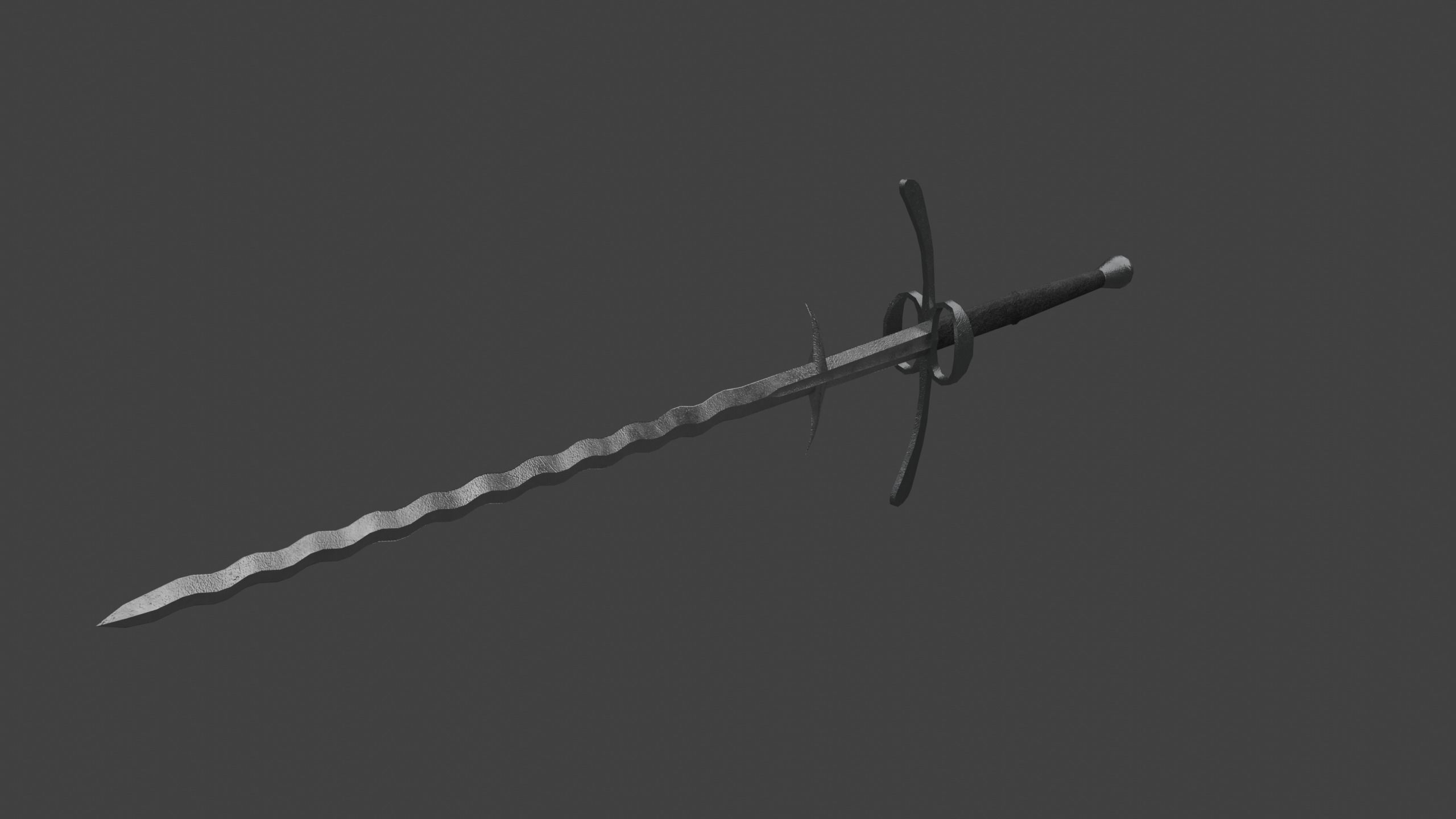 Flamberge Two-Handed Medieval Sword Low-poly 3D model_6