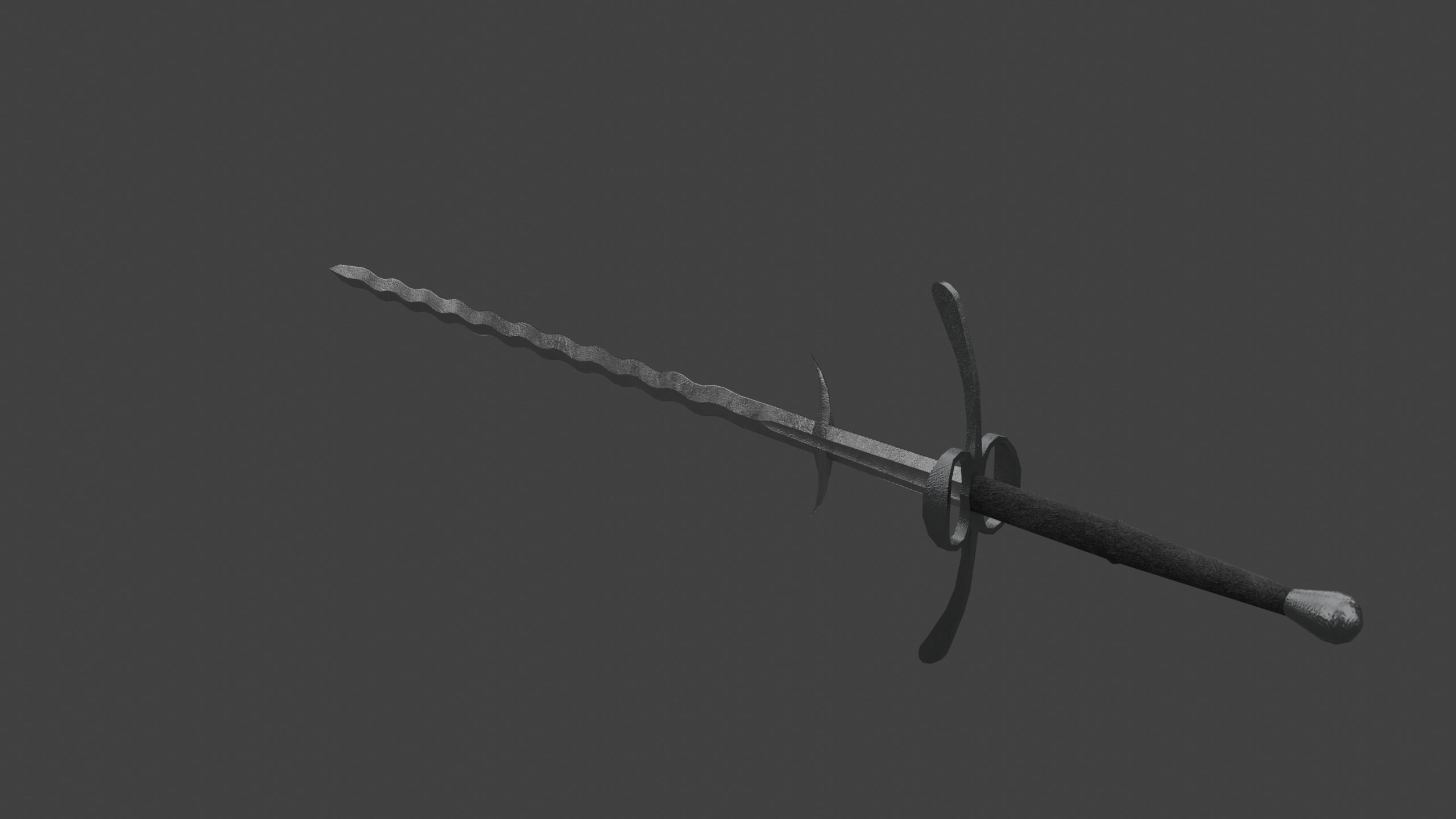 Flamberge Two-Handed Medieval Sword Low-poly 3D model_4