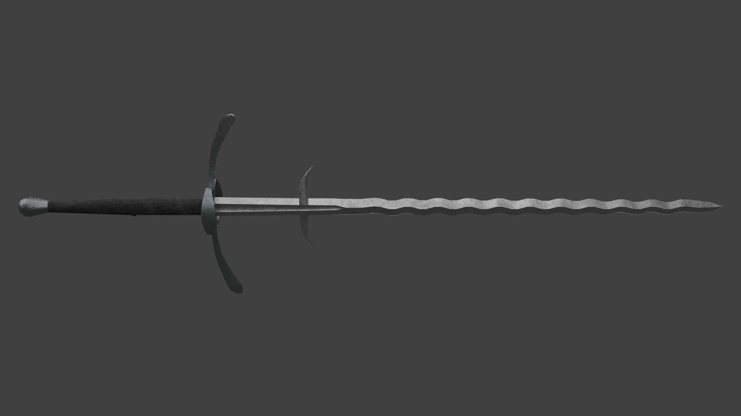Flamberge Two-Handed Medieval Sword Low-poly 3D model_2