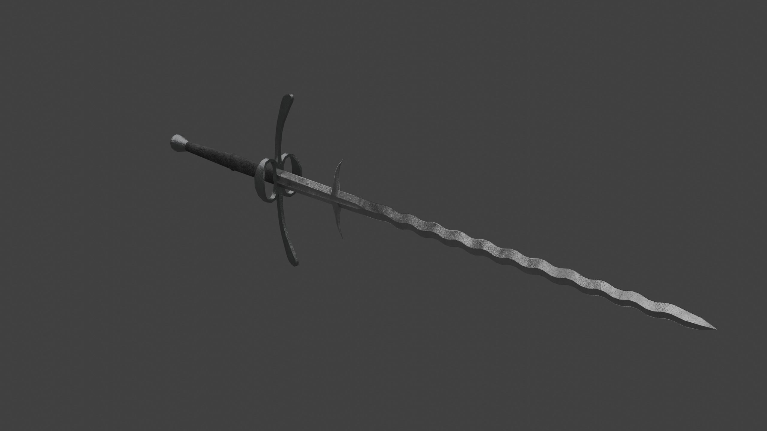 Flamberge Two-Handed Medieval Sword Low-poly 3D model_3