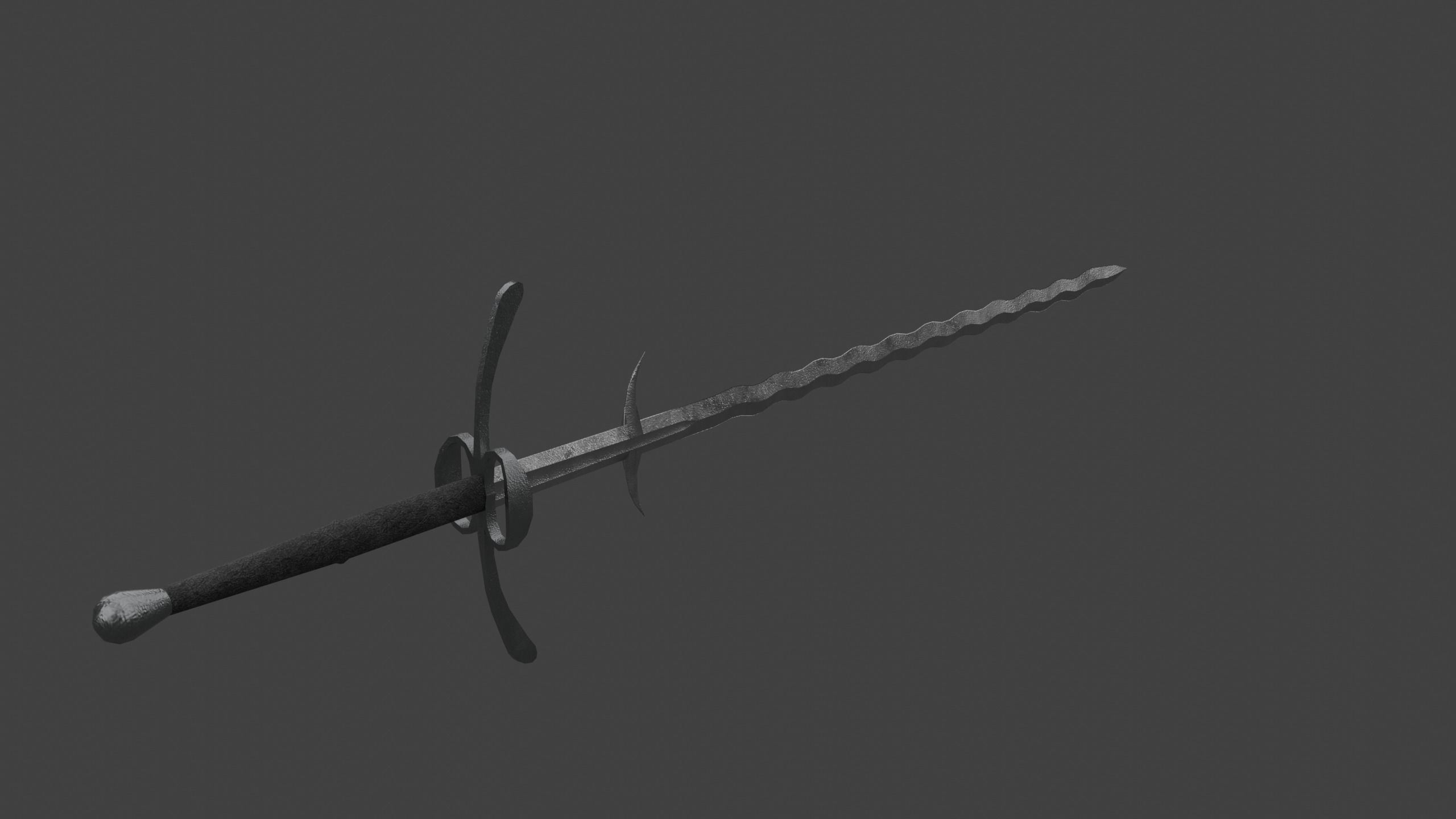 Flamberge Two-Handed Medieval Sword Low-poly 3D model_5