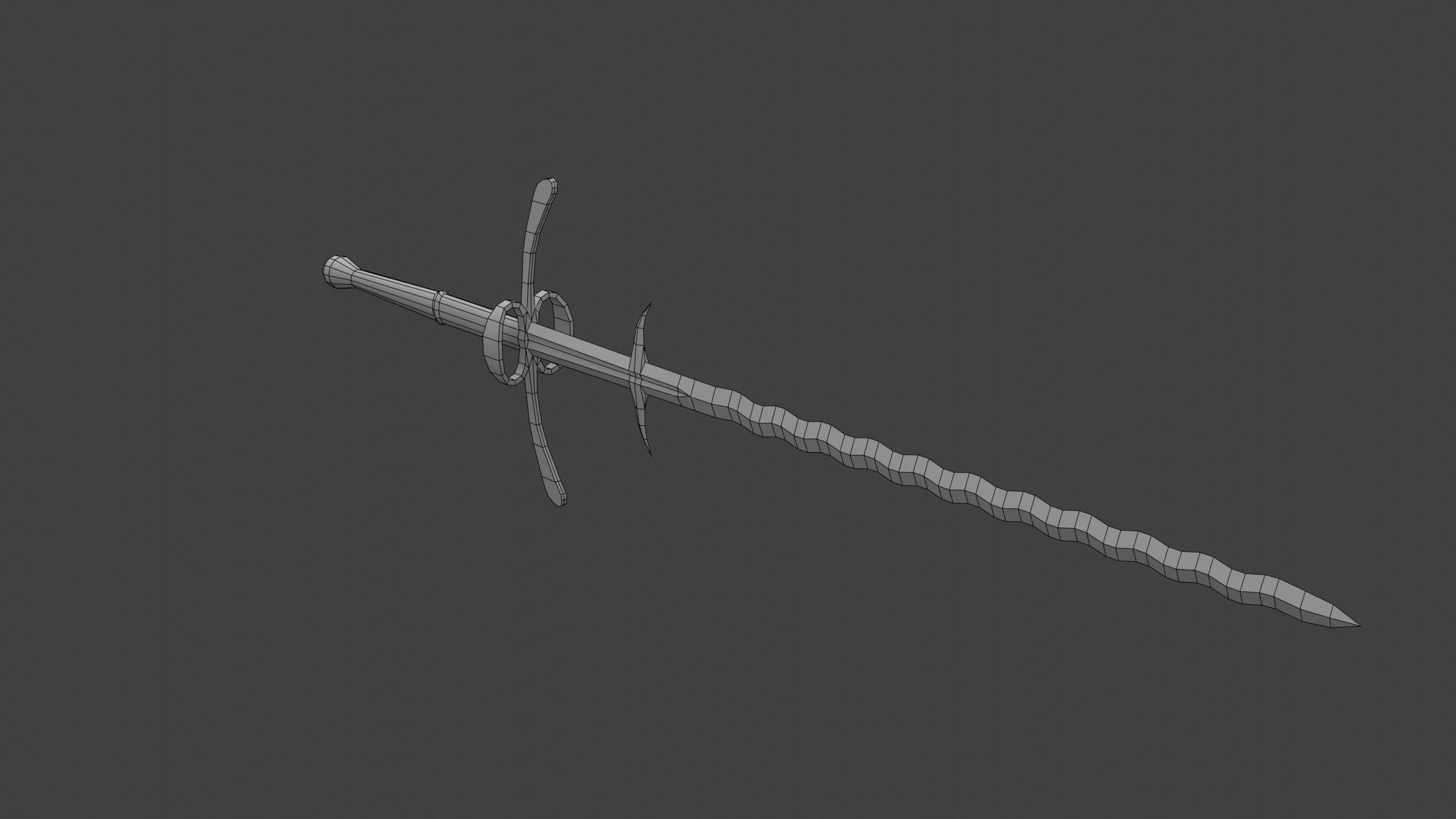 Flamberge Two-Handed Medieval Sword Low-poly 3D model_8