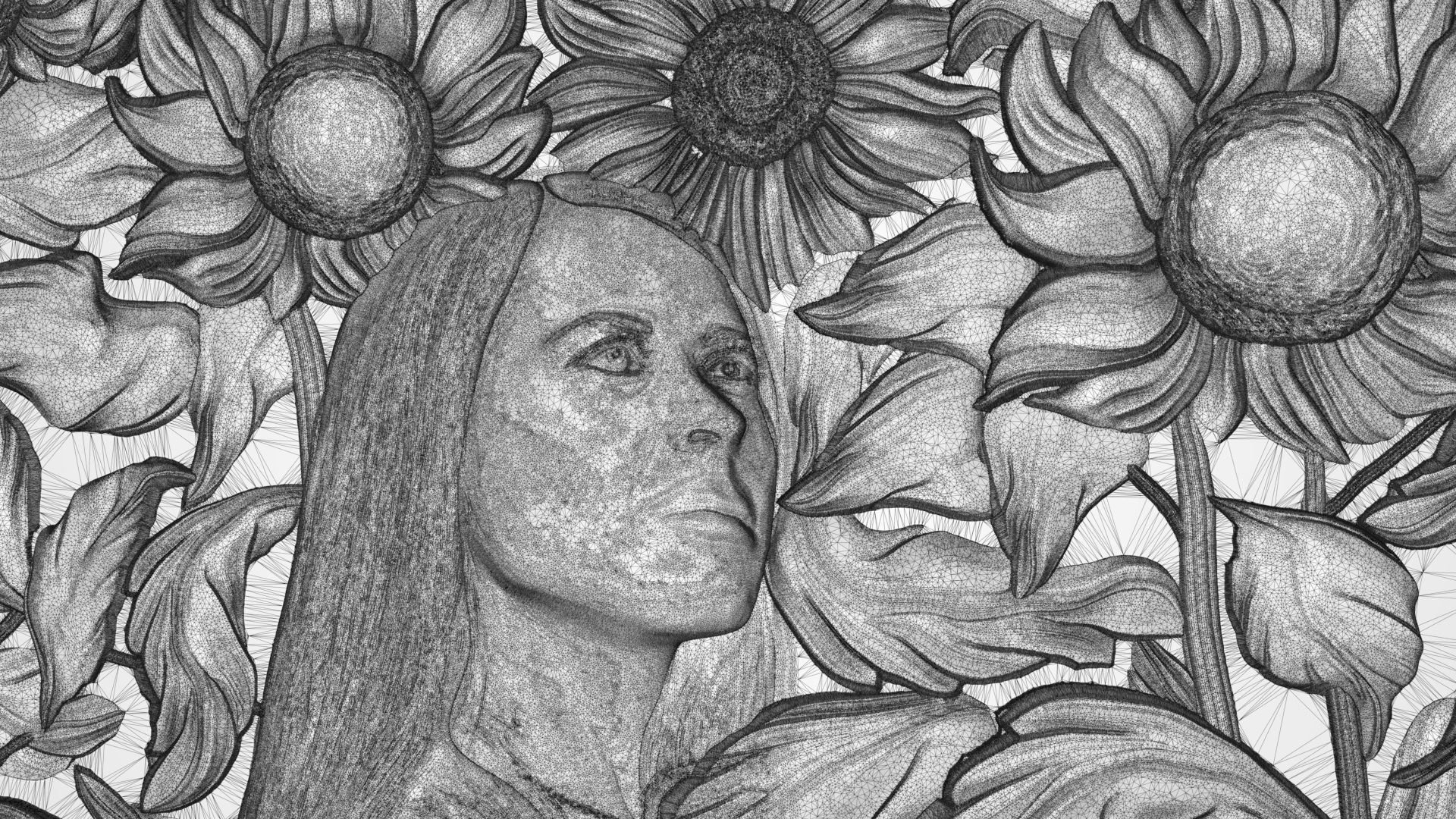 Sunflover girl 3d painting 3d print 3D model_4